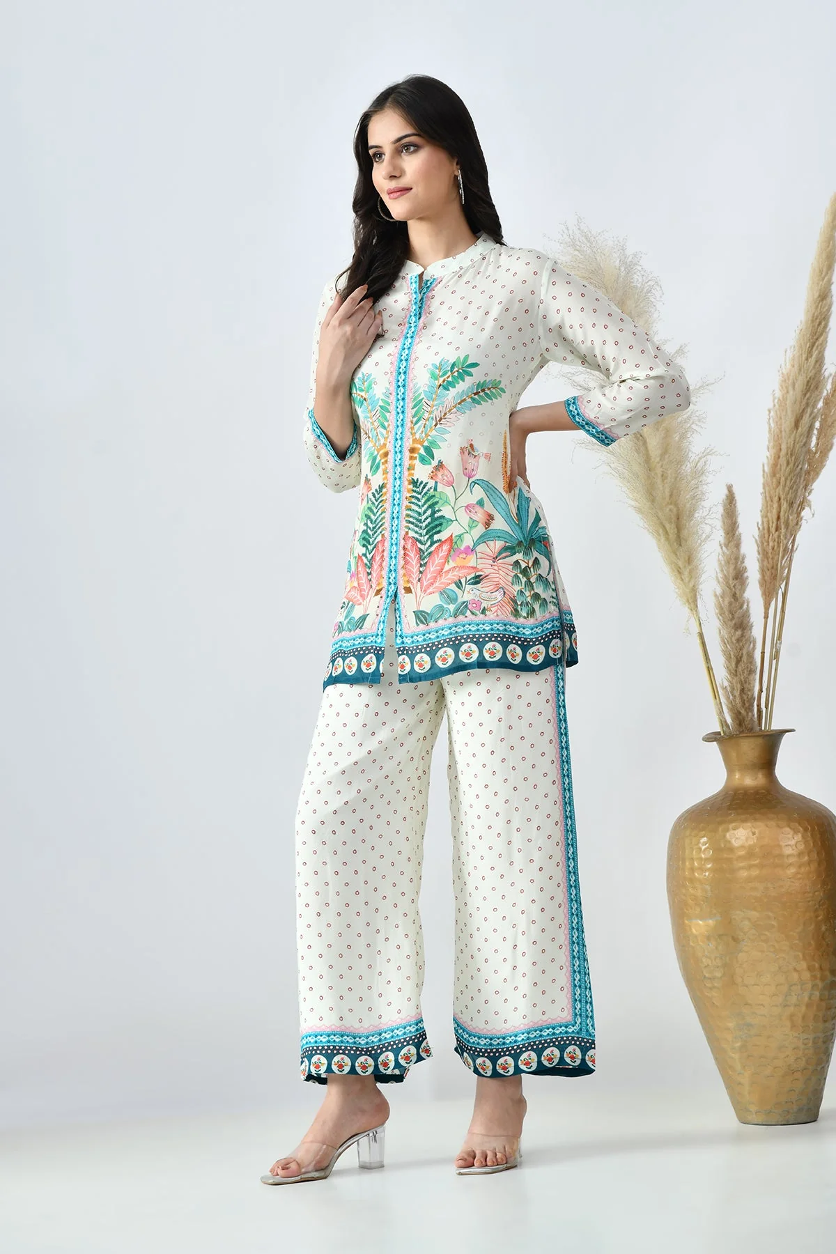 Cream Printed Co-Ord 3 Pcs Set - Image 2