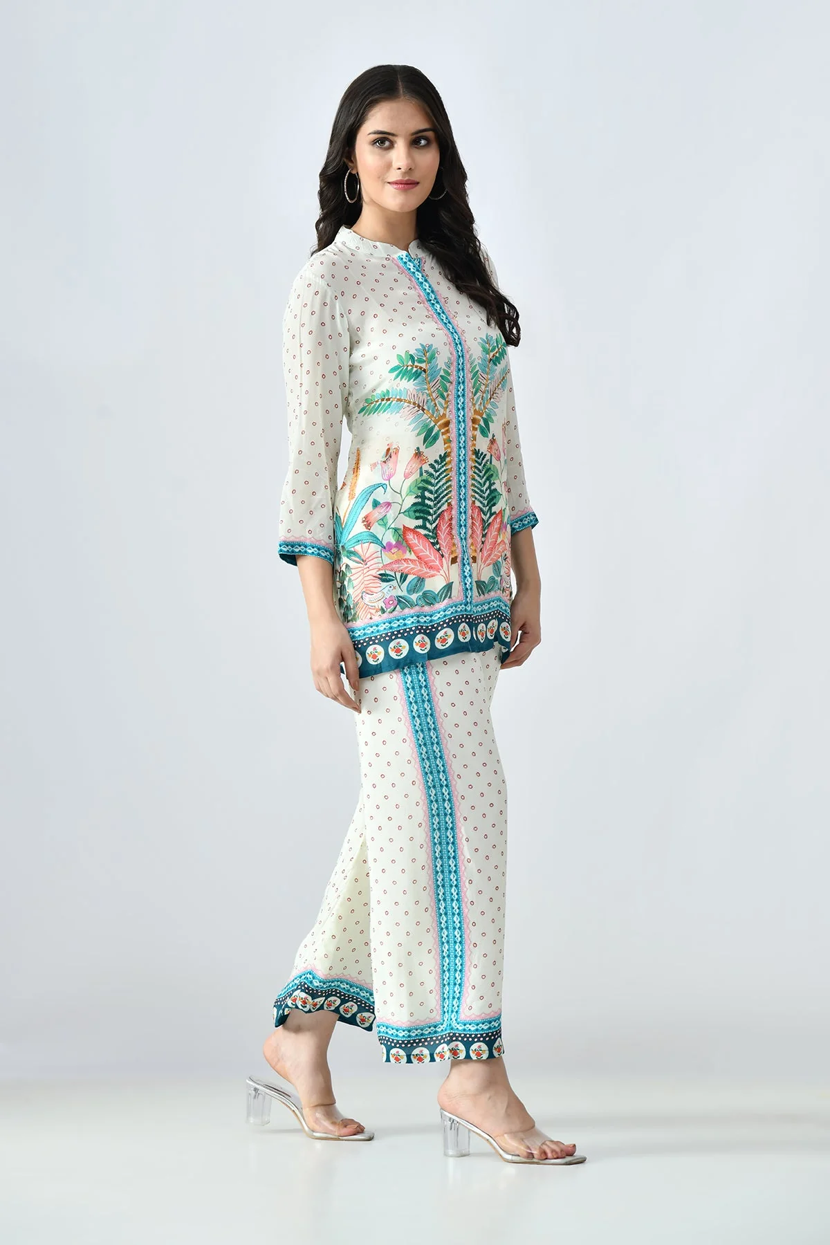 Cream Printed Co-Ord 3 Pcs Set - Image 3