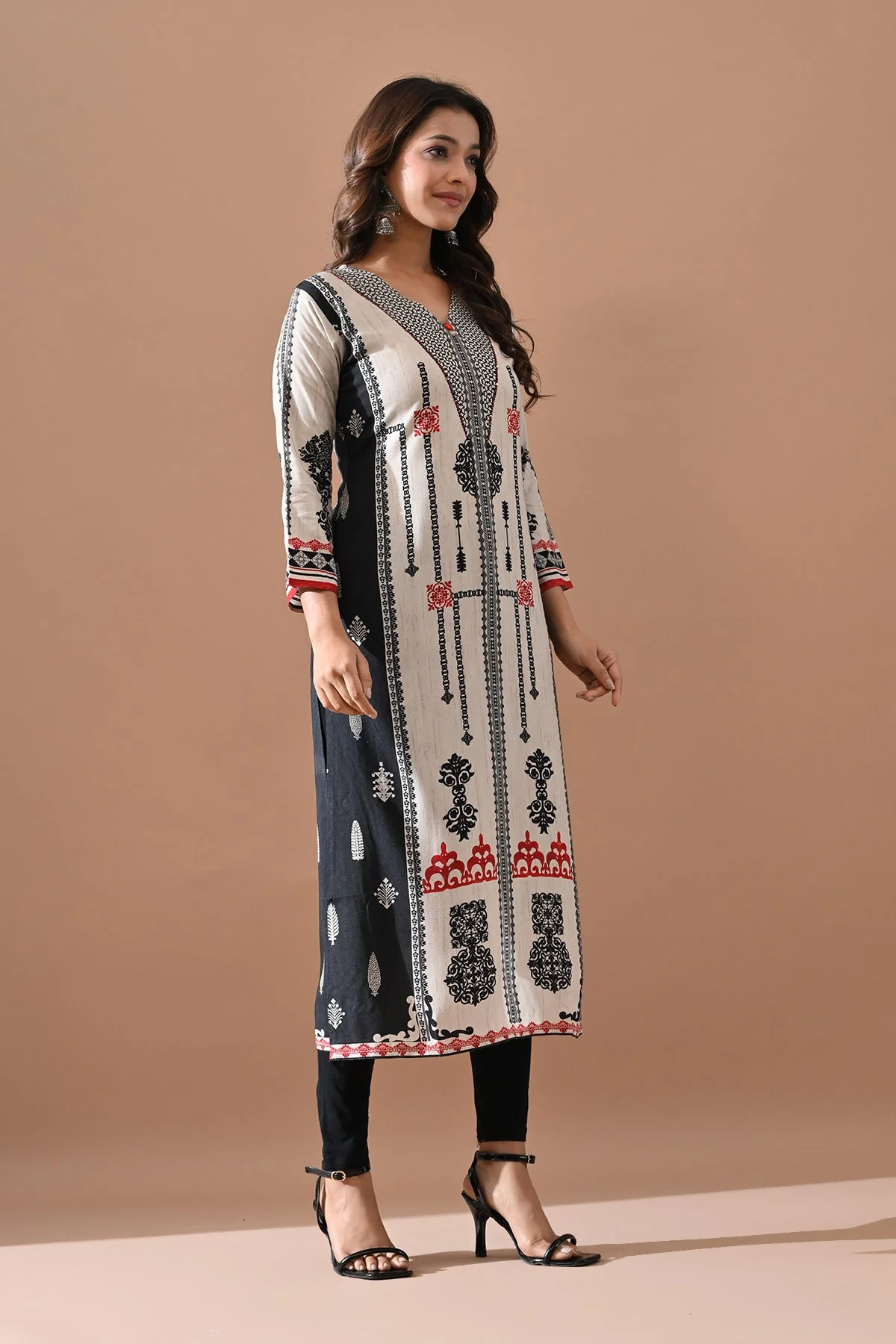 Cream Printed Kurta - Image 3