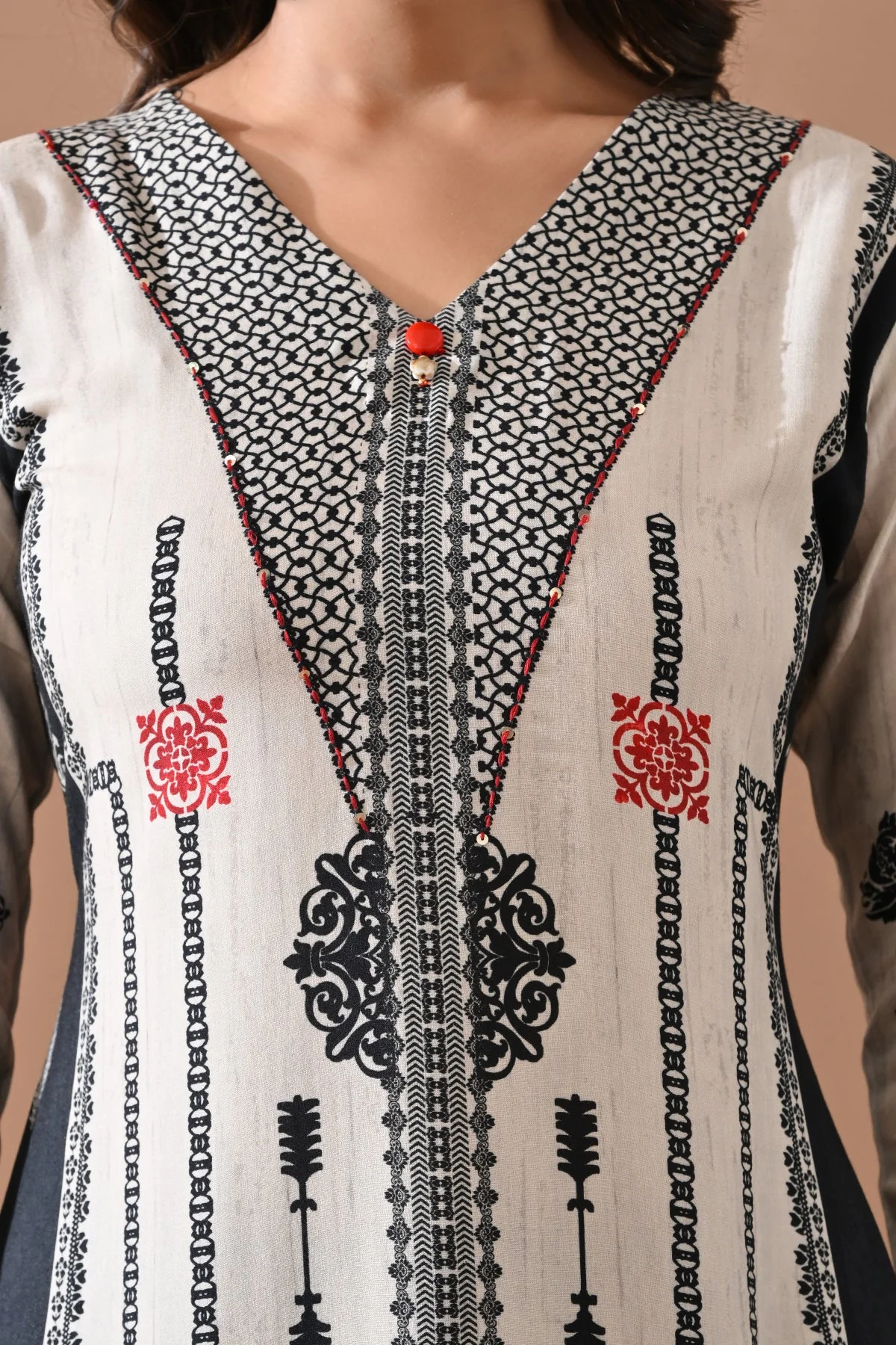Cream Printed Kurta - Image 4