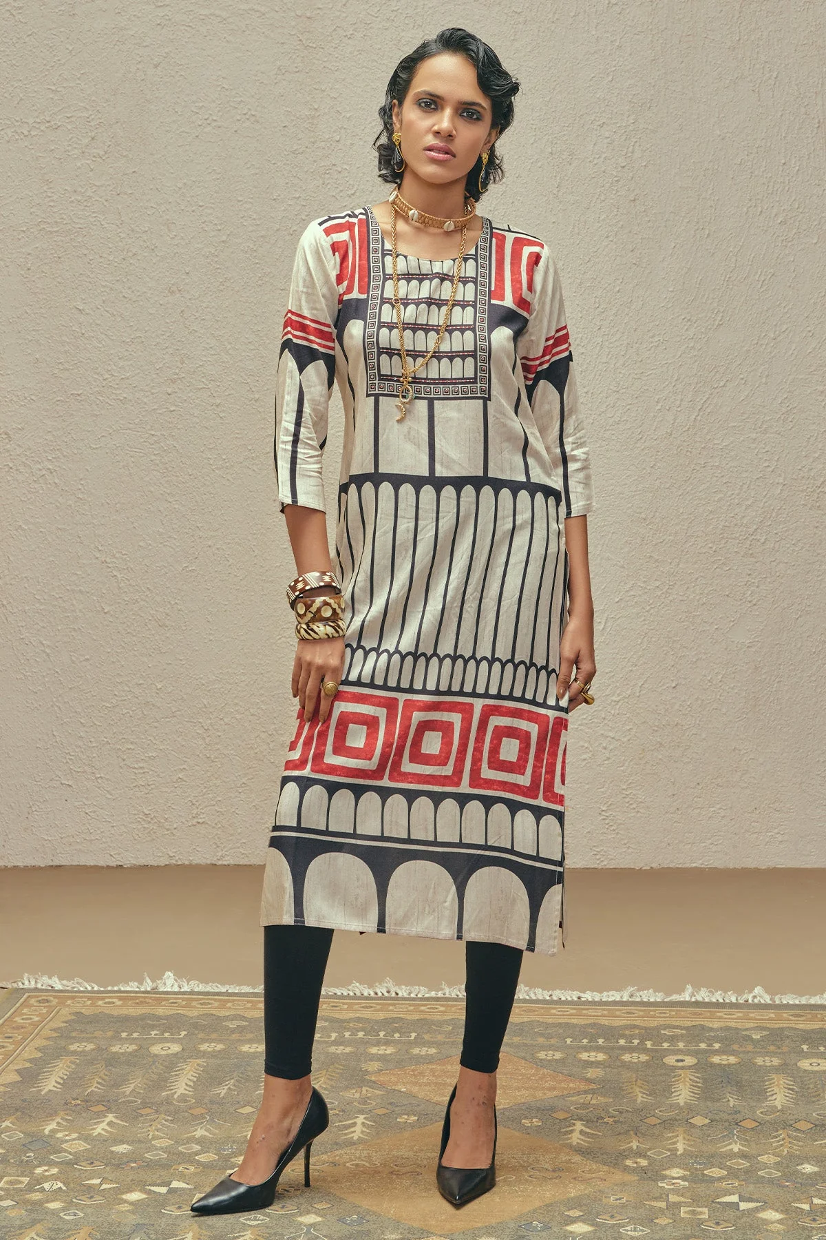 Cream Printed Kurta