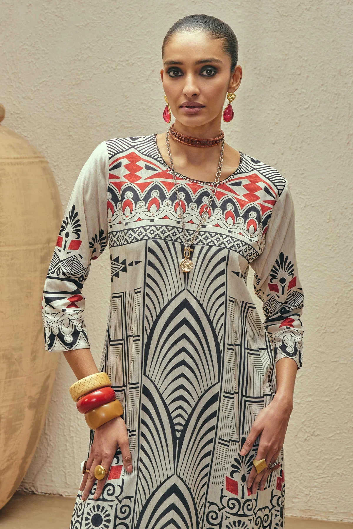 Cream Printed Kurta - Image 4
