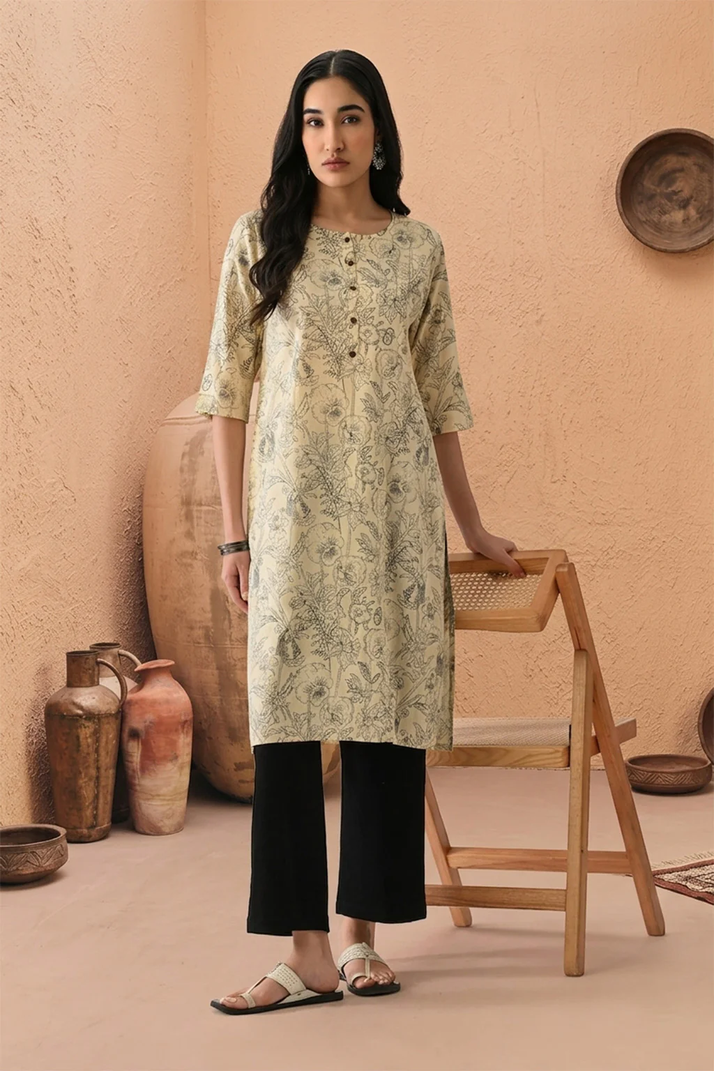 Cream Printed Kurta