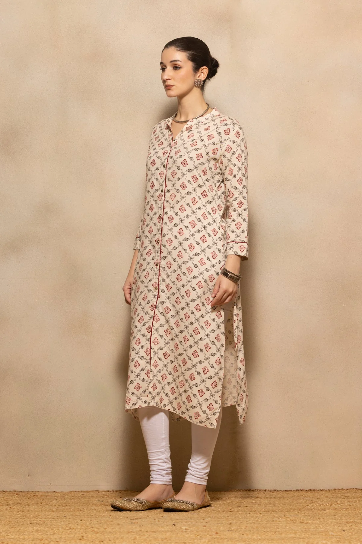 Cream Printed Kurta - Image 2
