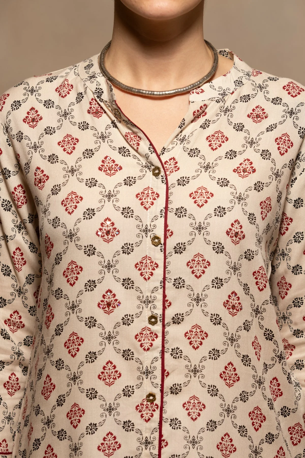 Cream Printed Kurta - Image 4