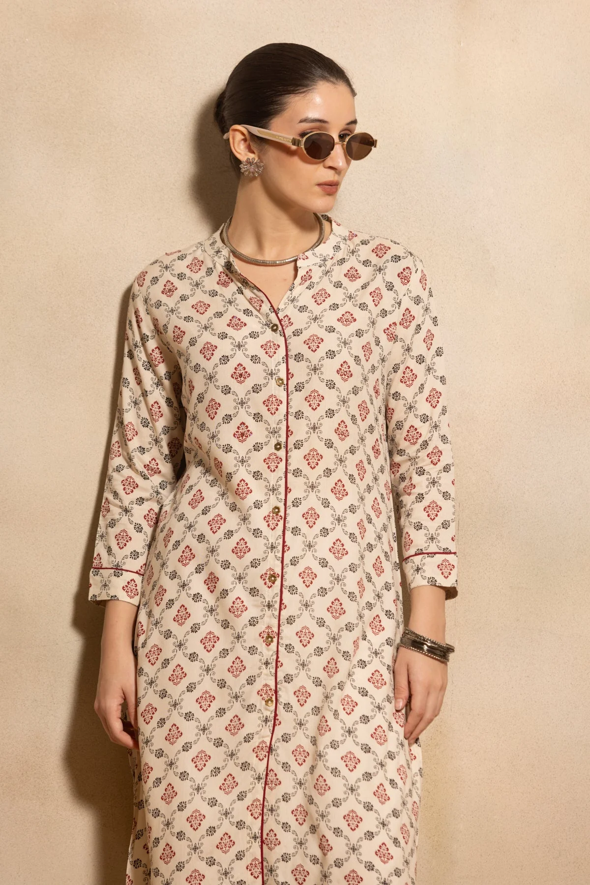 Cream Printed Kurta - Image 6
