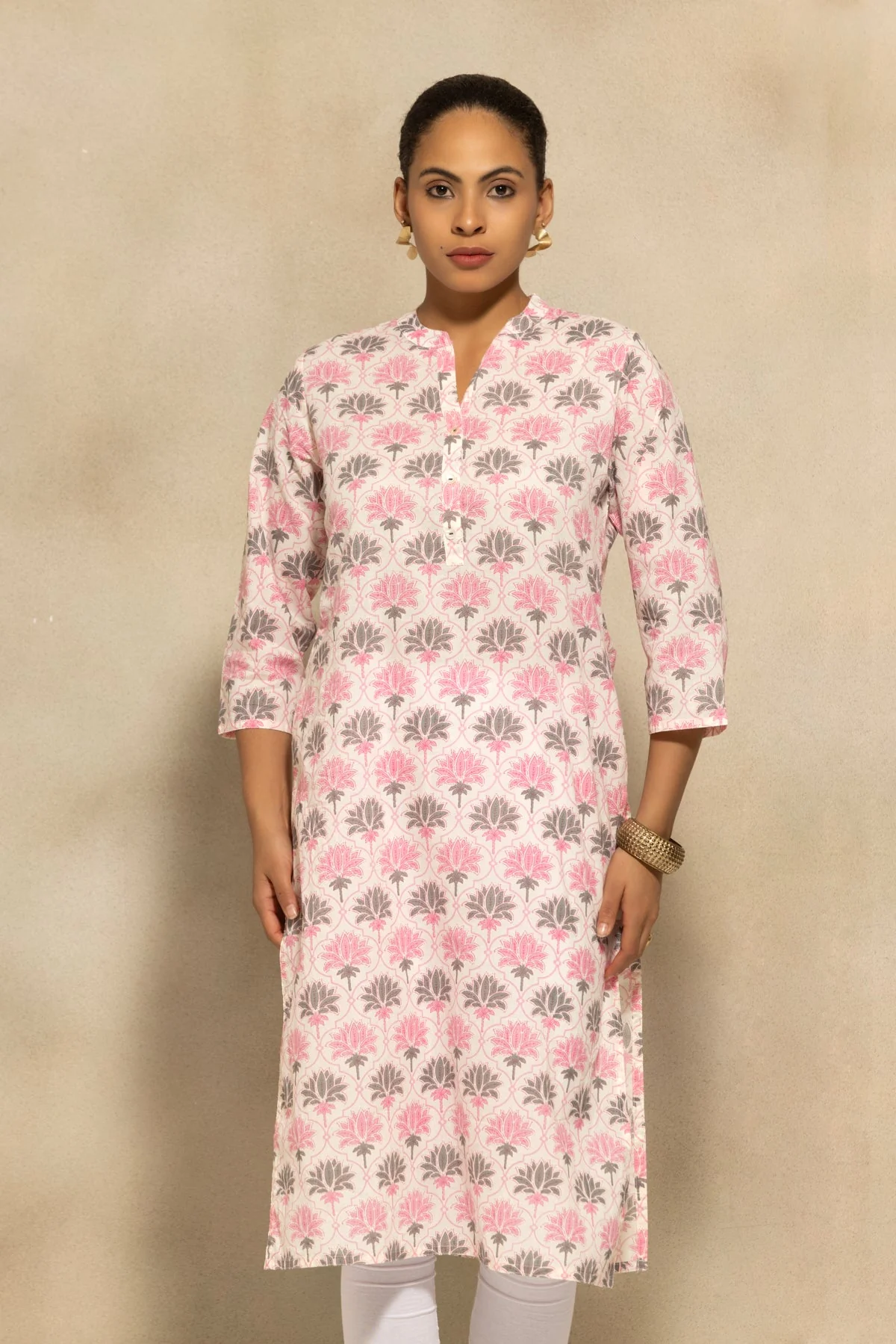 Cream Printed Kurta - Image 6