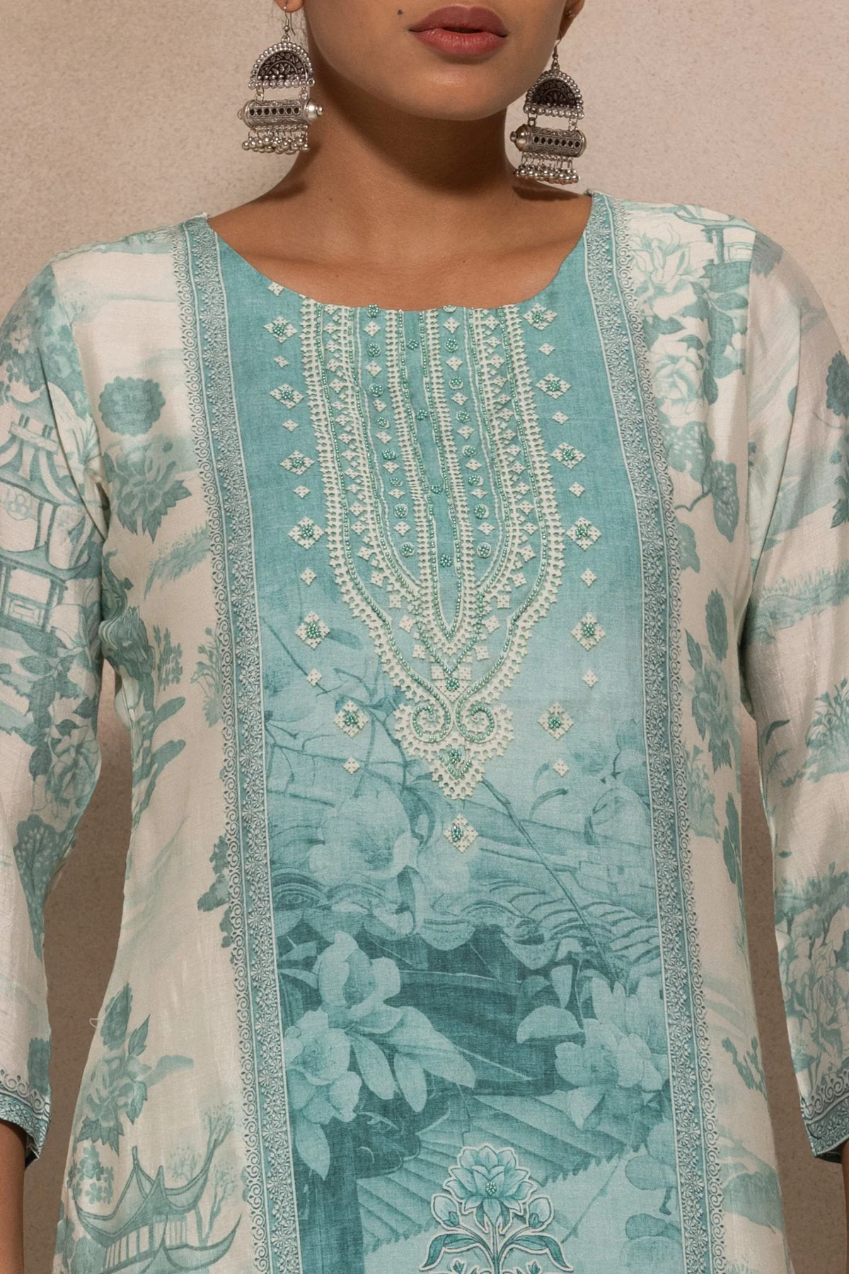 Cream Printed Kurta 3 Pcs Set - Image 4