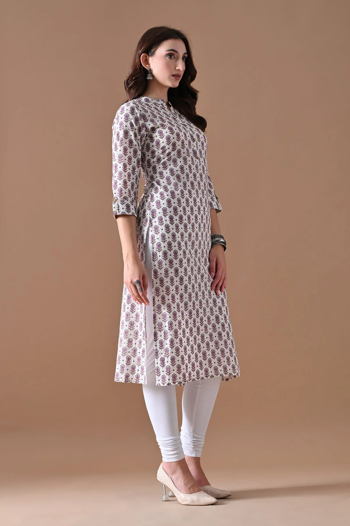 Cream Printed Kurta - Image 3