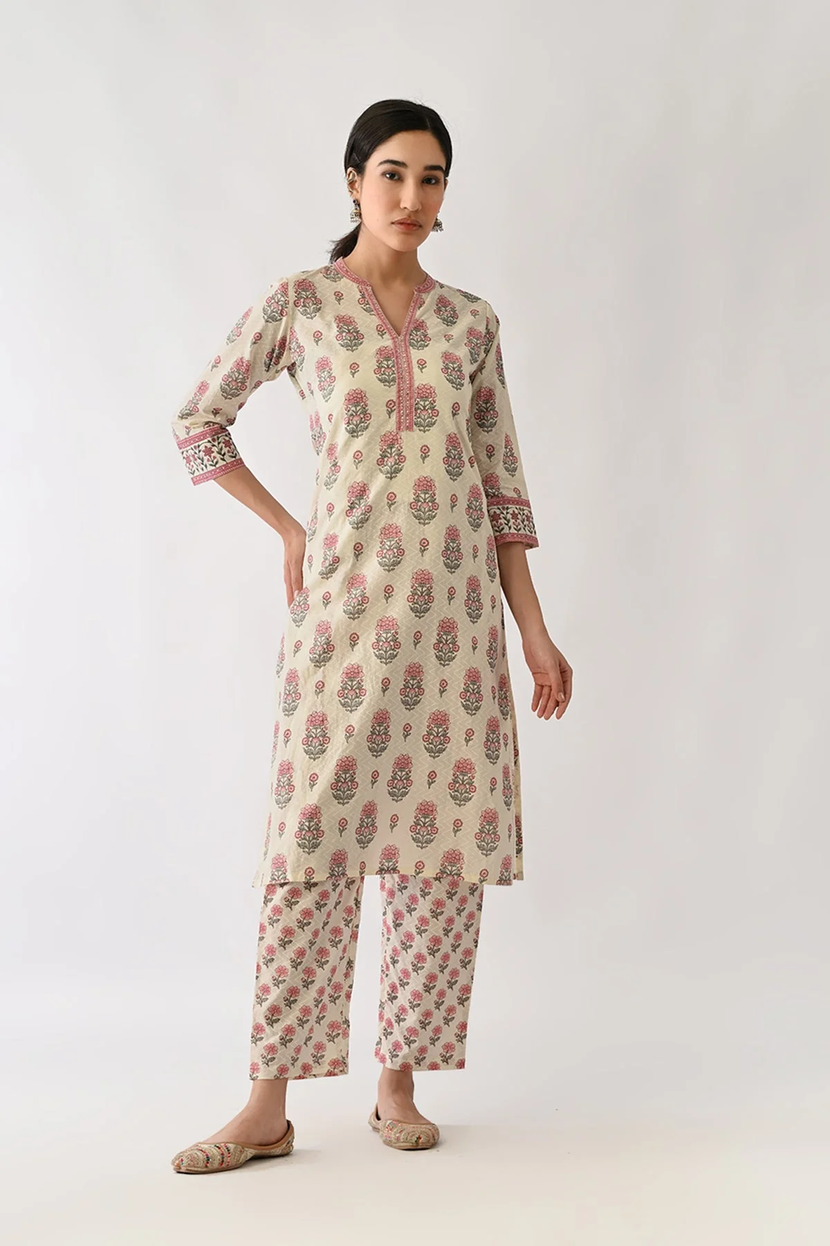 Cream Printed Kurta 2 Pcs Set
