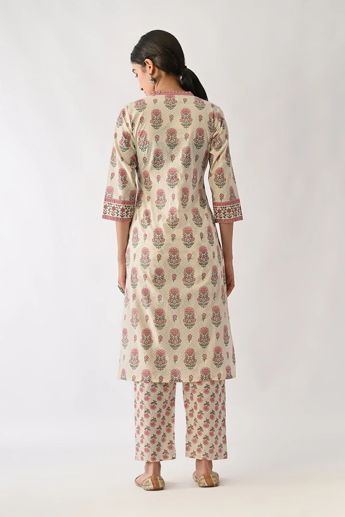 Cream Printed Kurta 2 Pcs Set - Image 5