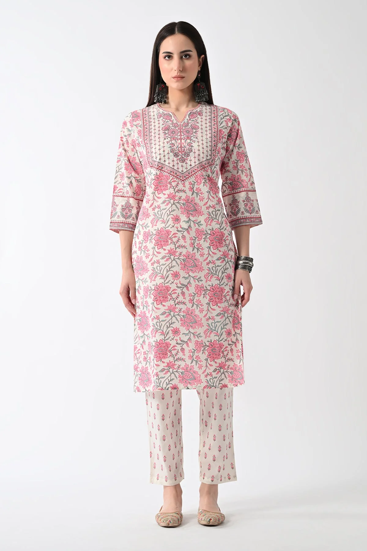 Cream Printed Kurta 2 Pcs Set