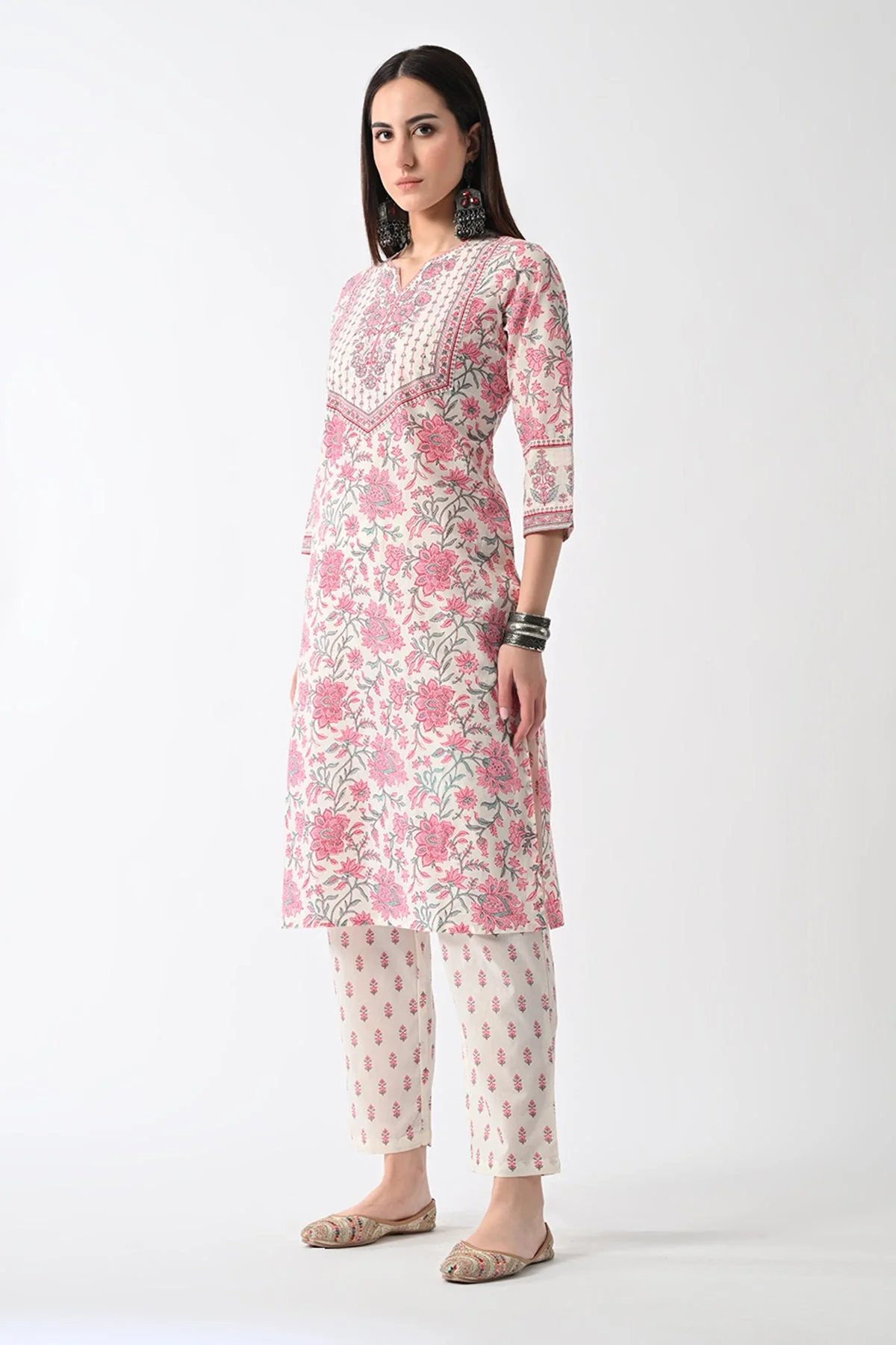 Cream Printed Kurta 2 Pcs Set - Image 2