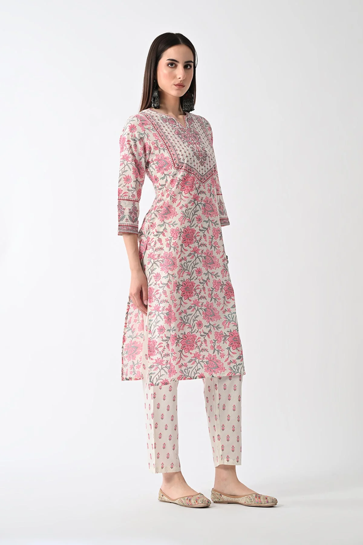 Cream Printed Kurta 2 Pcs Set - Image 3