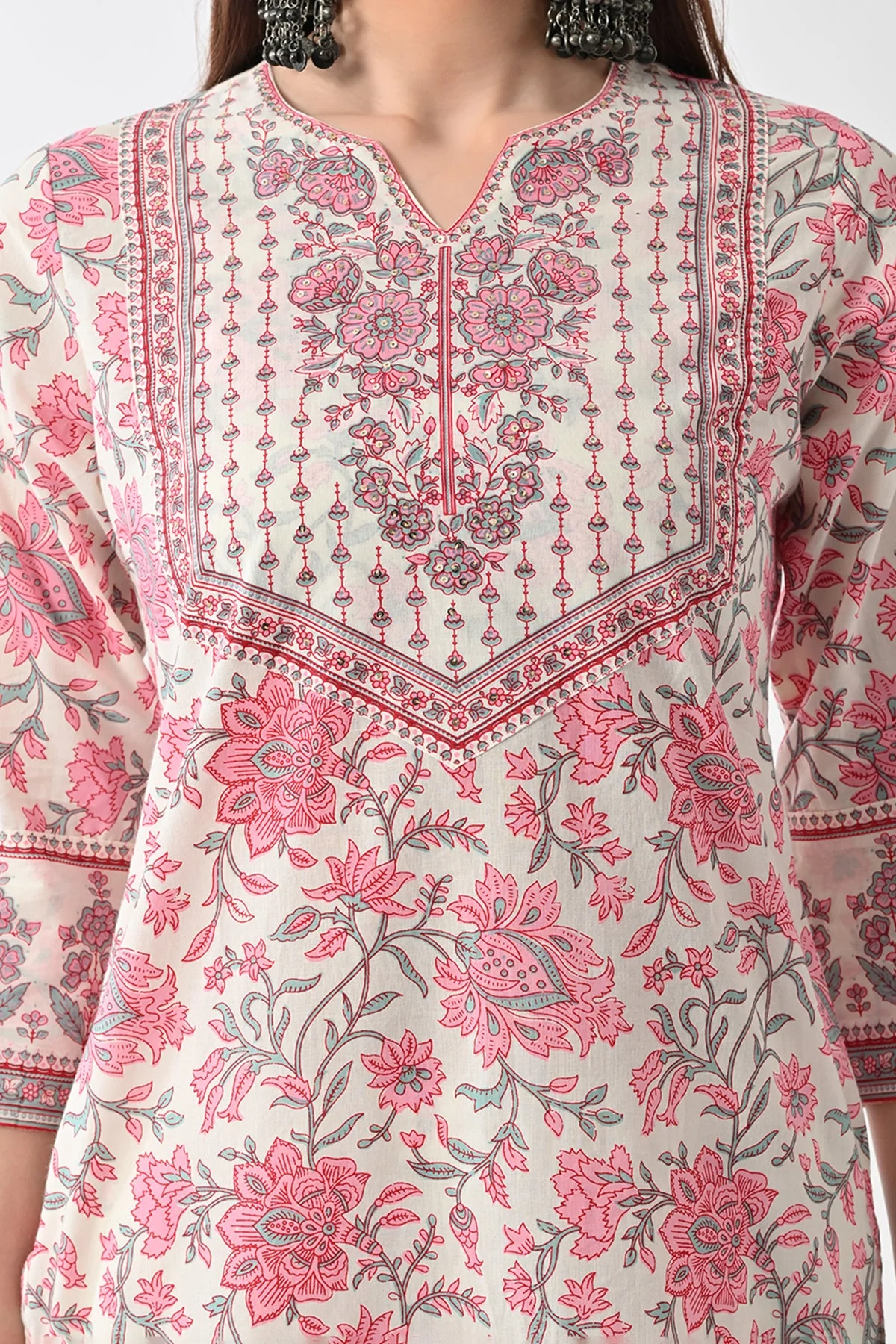 Cream Printed Kurta 2 Pcs Set - Image 4