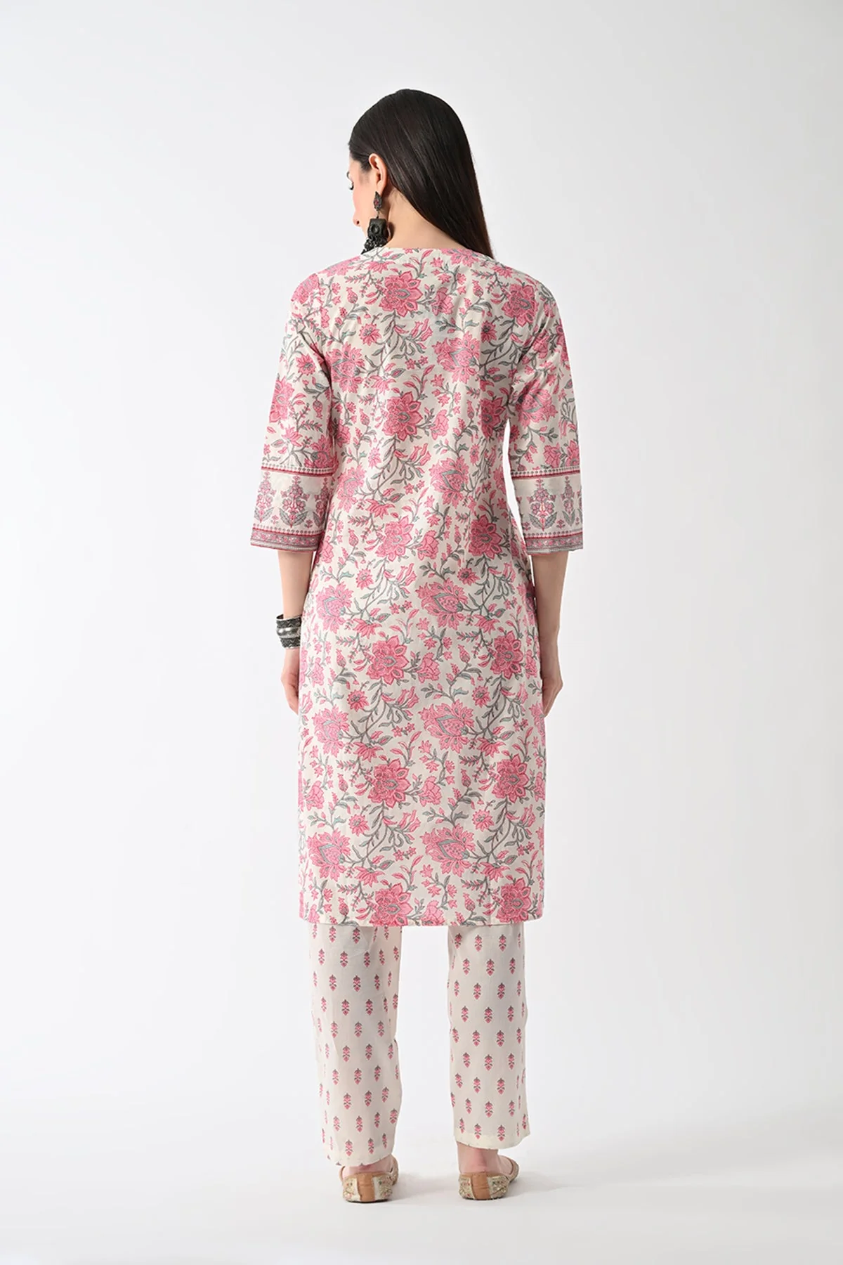 Cream Printed Kurta 2 Pcs Set - Image 5