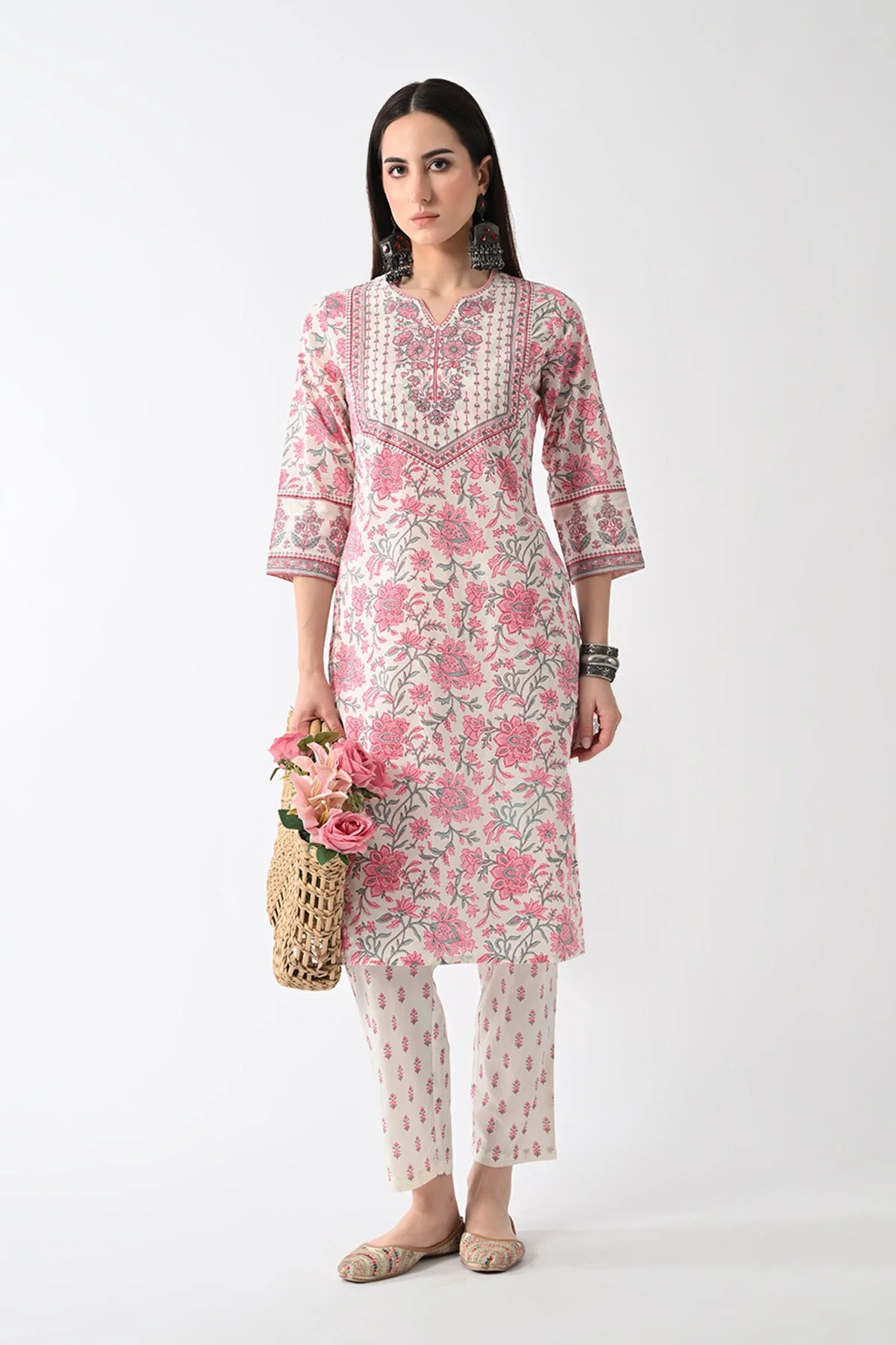 Cream Printed Kurta 2 Pcs Set - Image 7