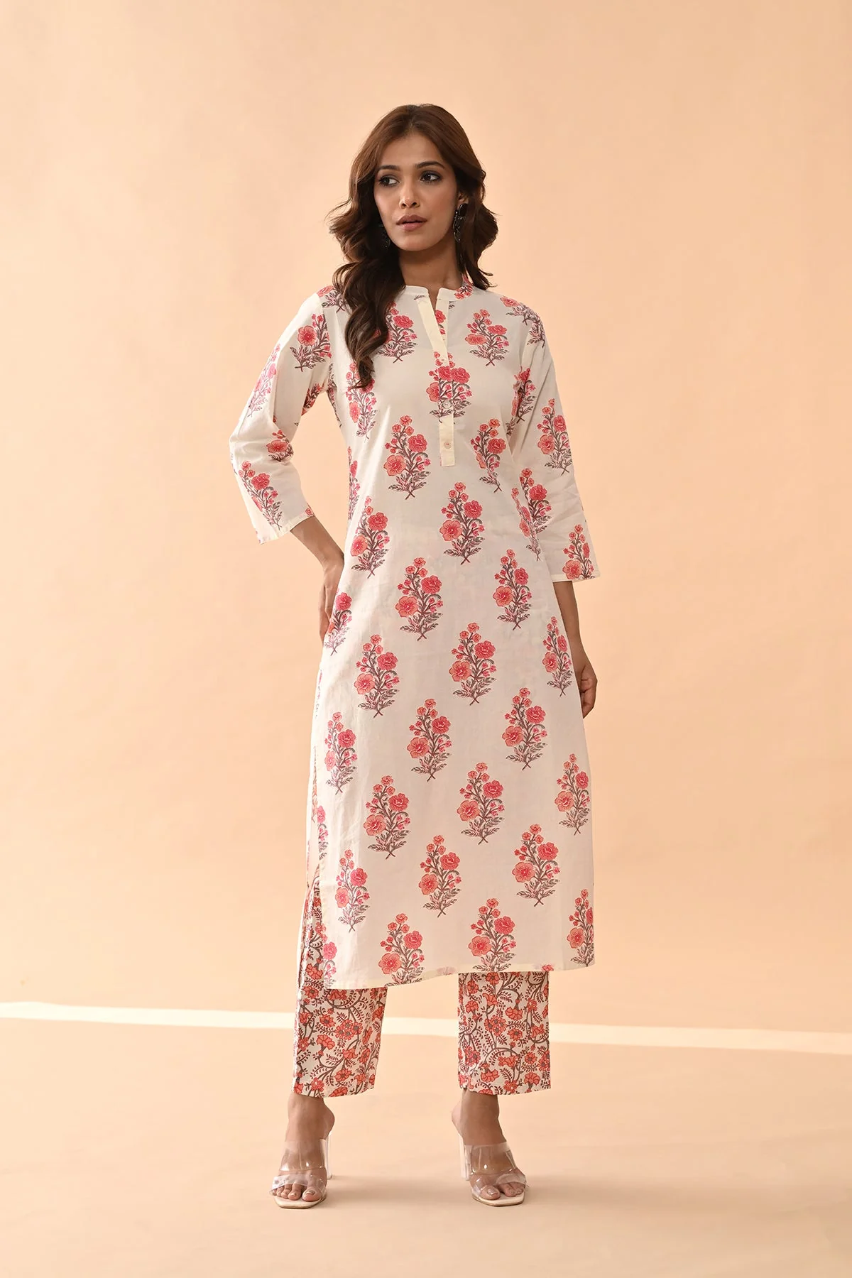 Cream Printed Kurta 3 Pcs Set - Image 2