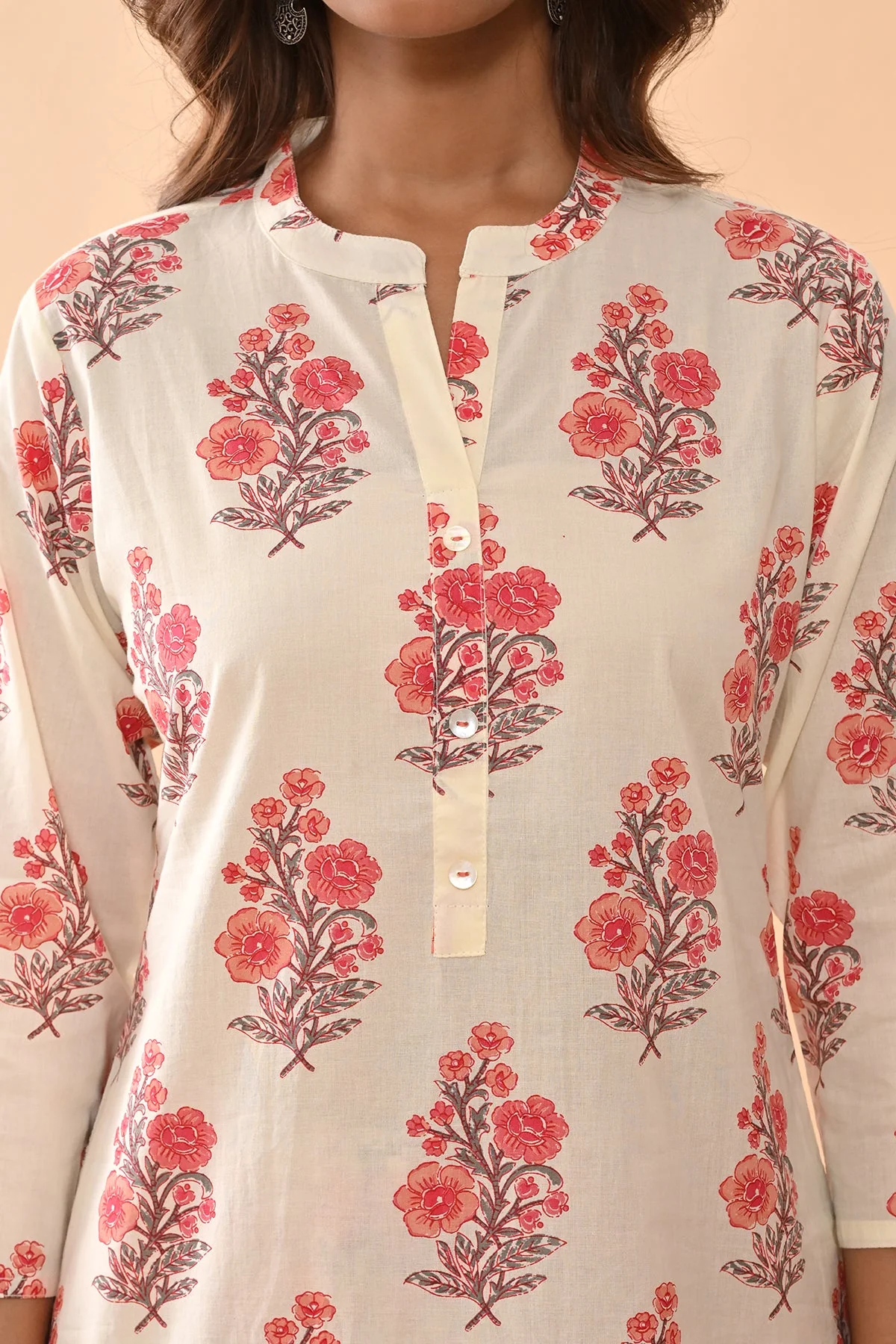 Cream Printed Kurta 3 Pcs Set - Image 5