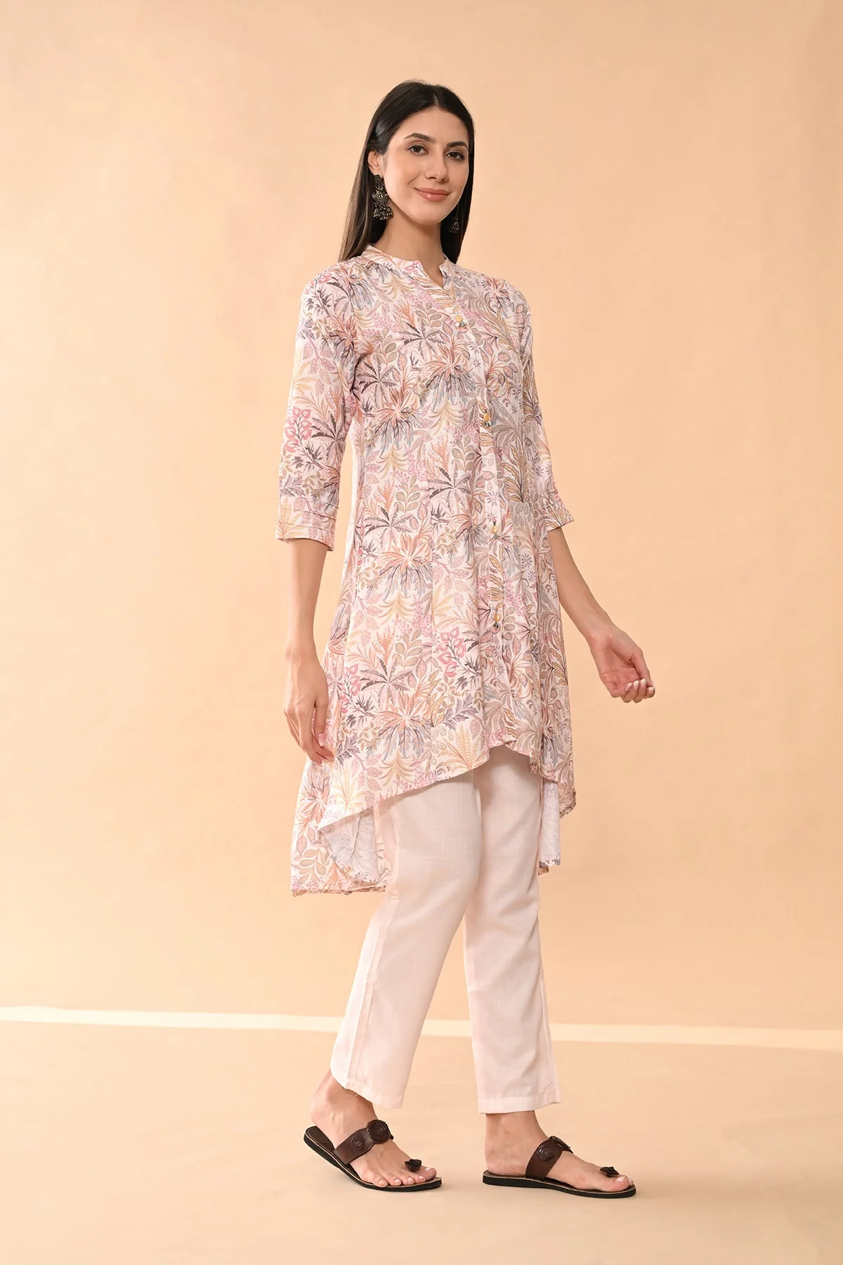 Cream Printed Kurta 2 Pcs Set - Image 3
