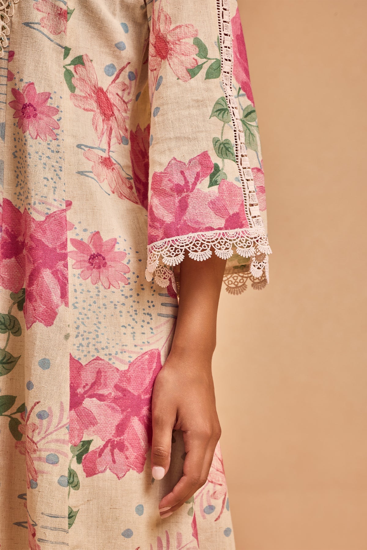 Cream Printed Kurta 2 Pcs Set - Image 3