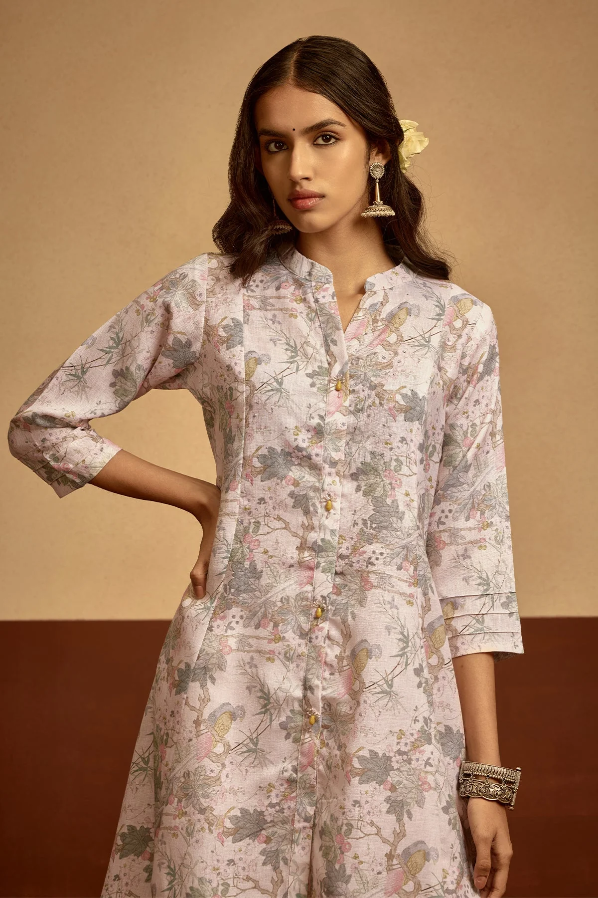 Cream Printed Kurta 2 Pcs Set - Image 3