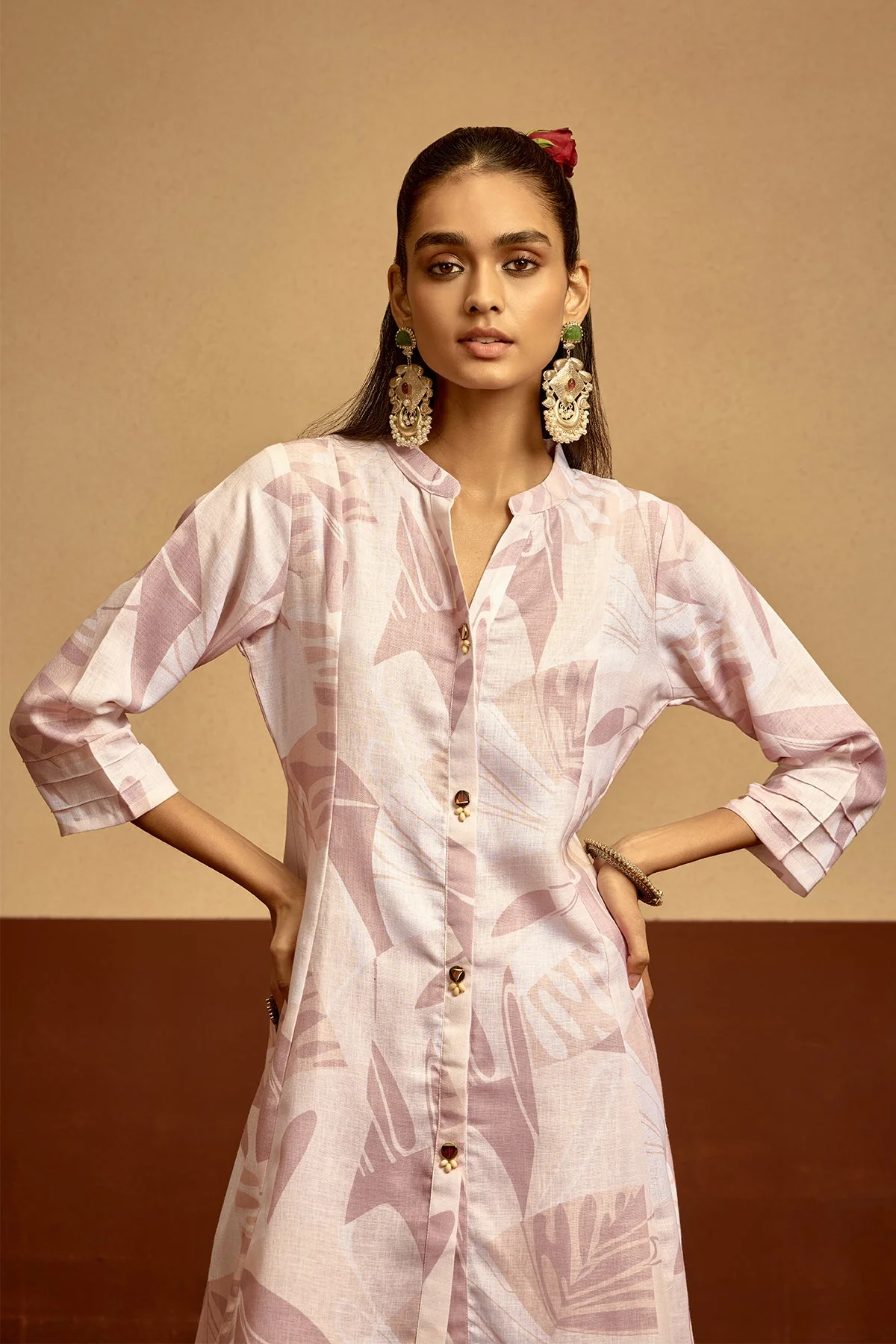 Cream Printed Kurta 2 Pcs Set - Image 3