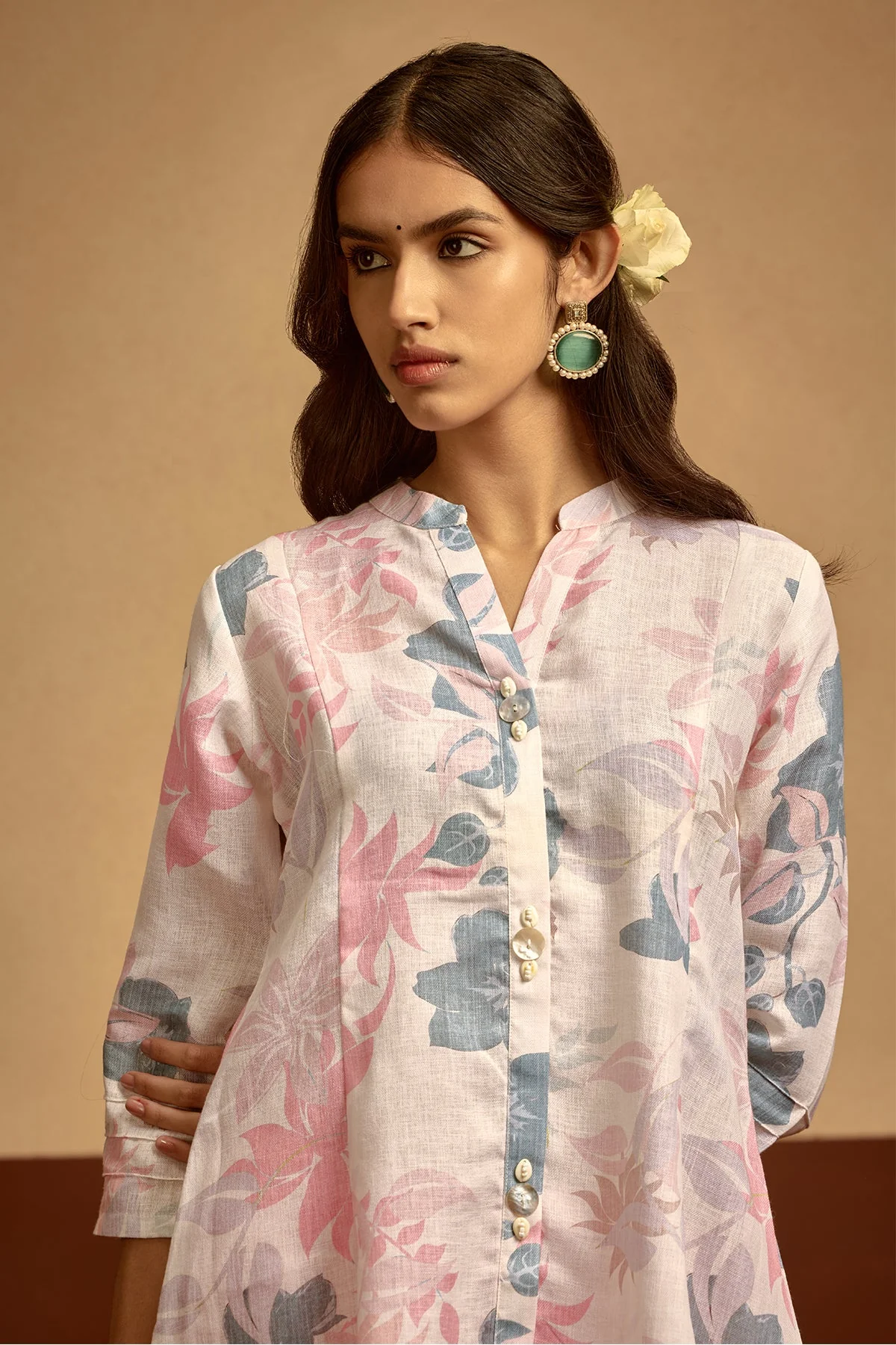 Cream Printed Kurta 2 Pcs Set - Image 3
