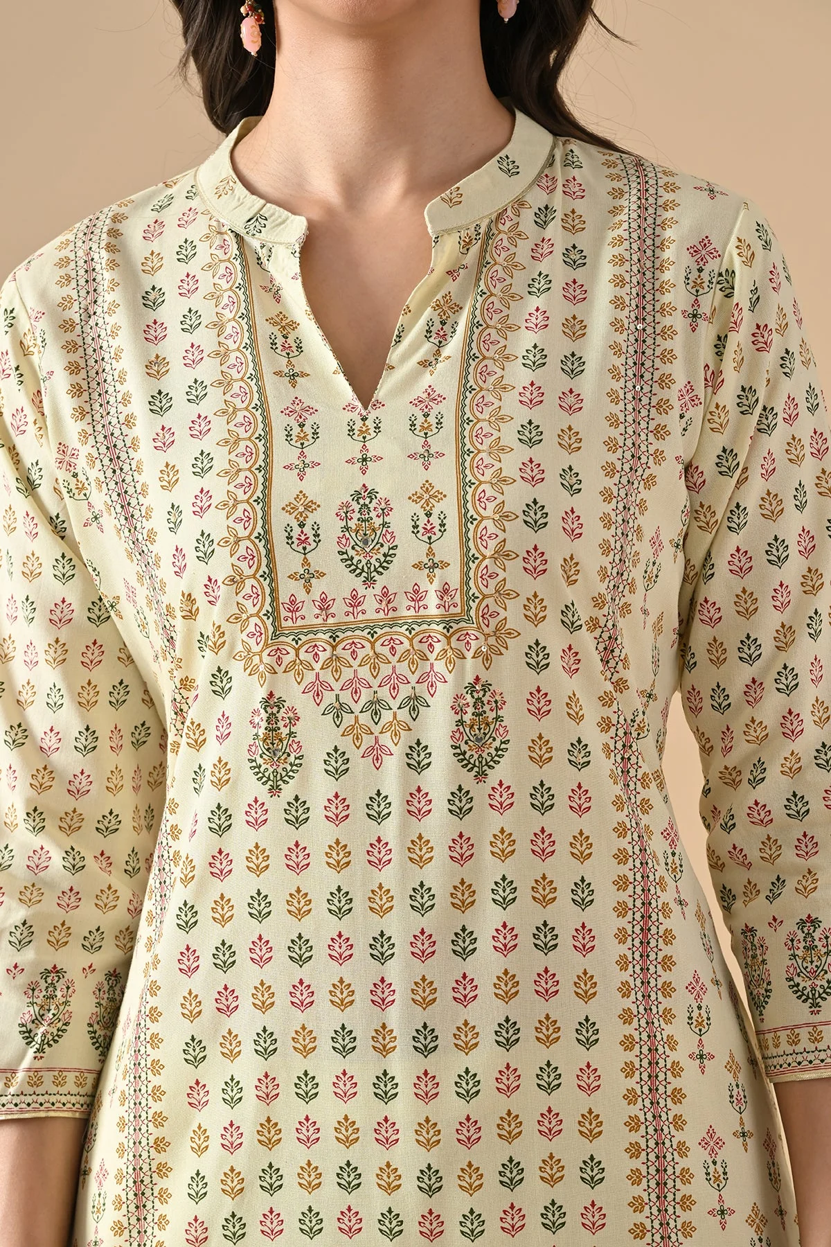 Cream Printed Kurta 3 Pcs Set - Image 5