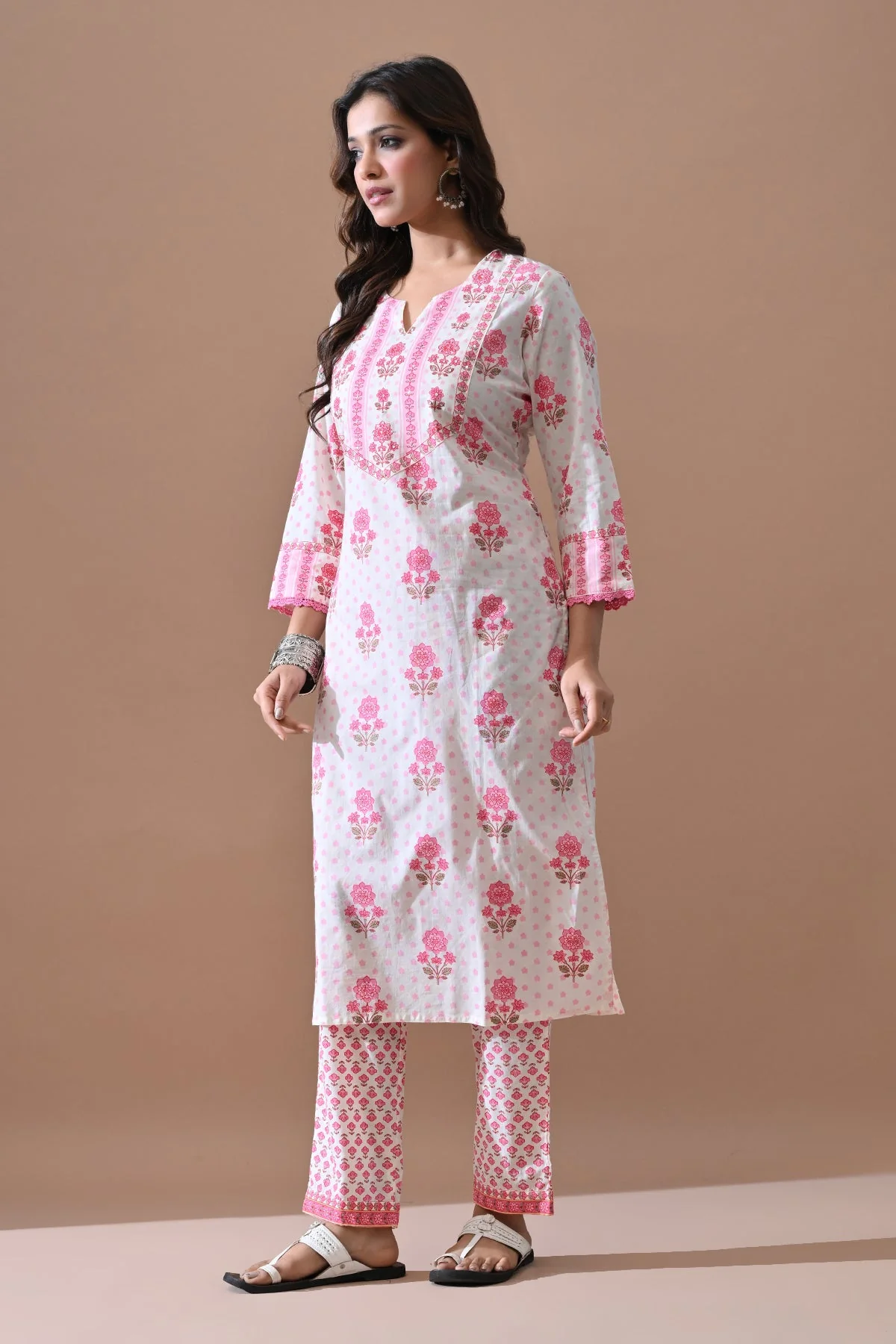Cream Printed Kurta 2 Pcs Set - Image 3