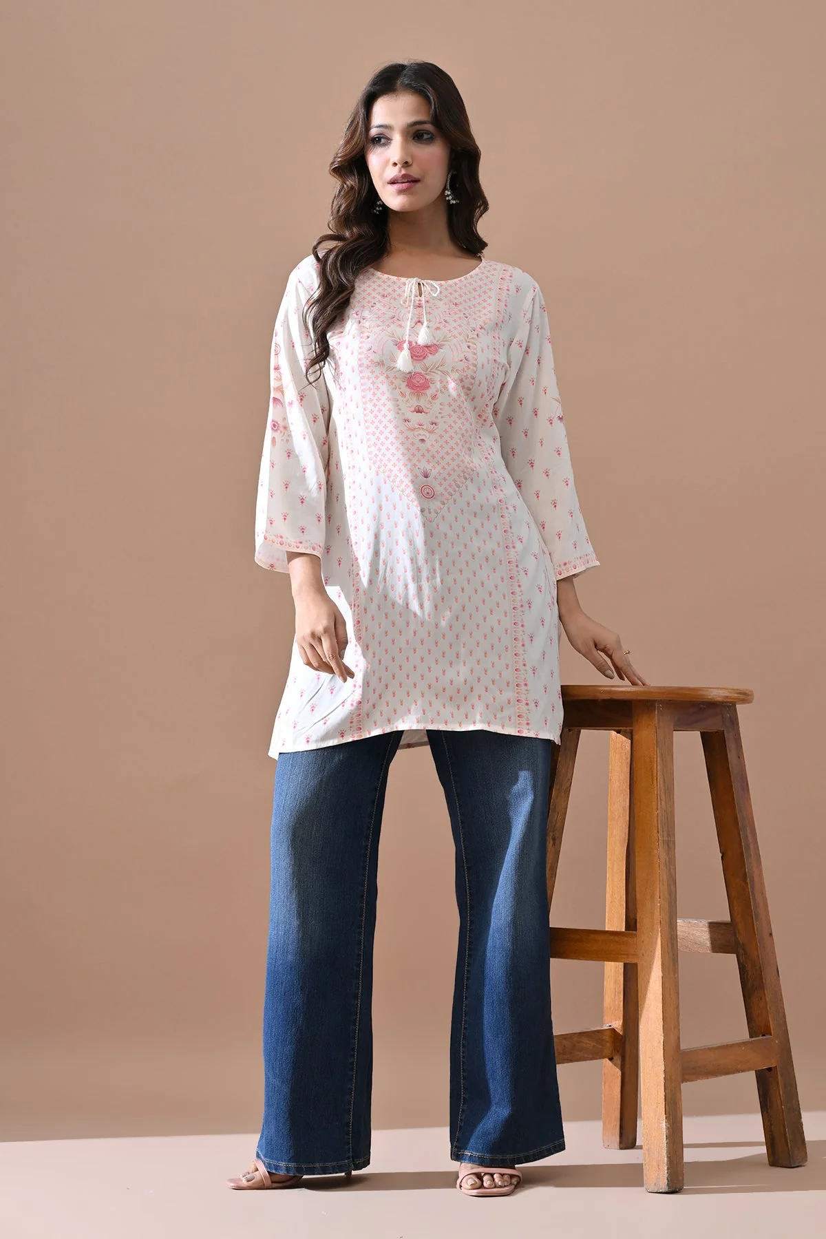 Cream Printed Top