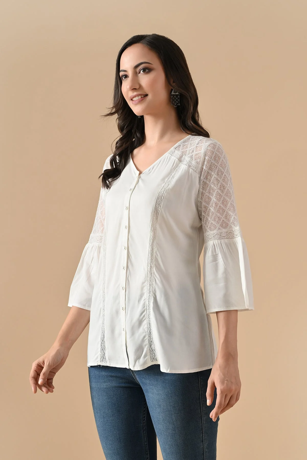 Cream Solid Straight Top - Image 3
