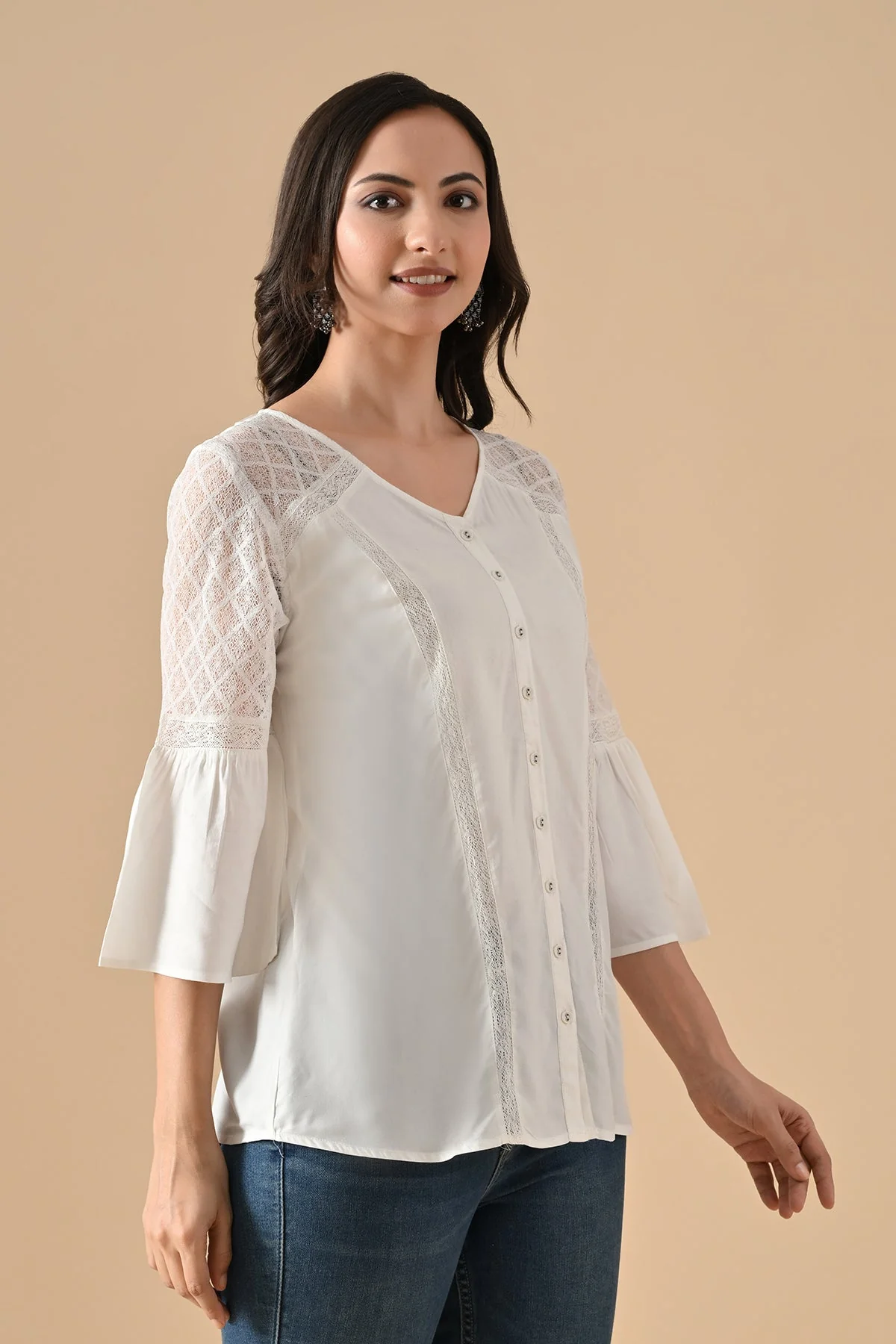 Cream Solid Straight Top - Image 4
