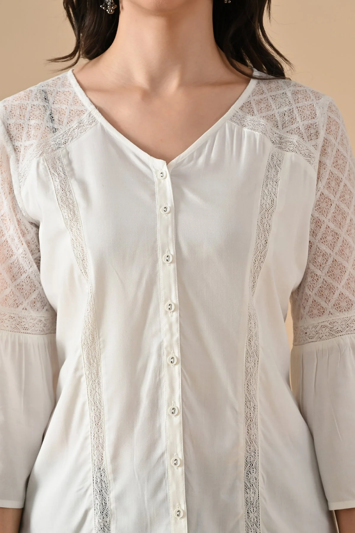 Cream Solid Straight Top - Image 5