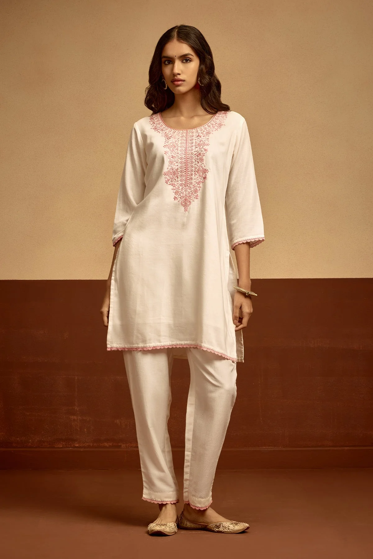Cream Straight Kurta 2 Pcs Set