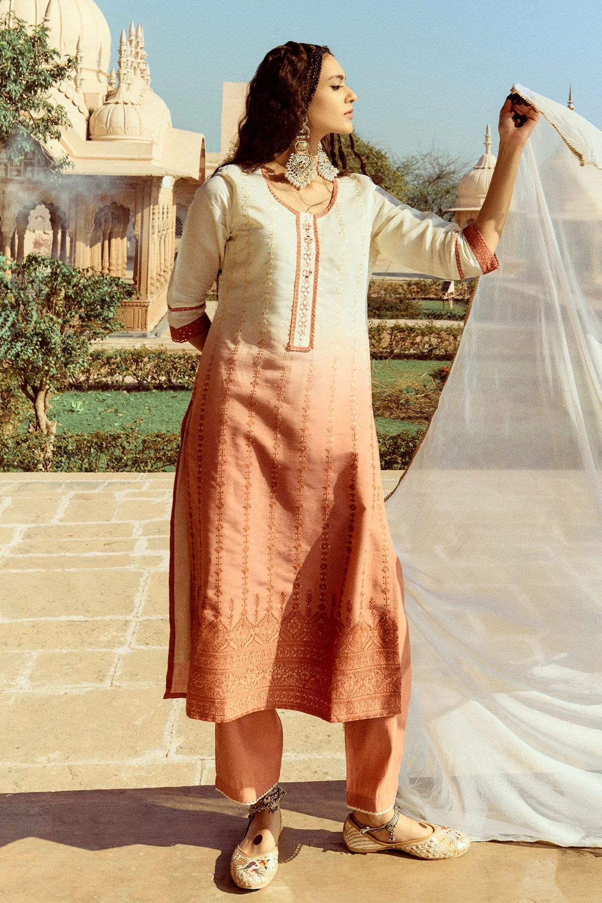 Cream Straight Kurta 3 Pcs Set - Image 2