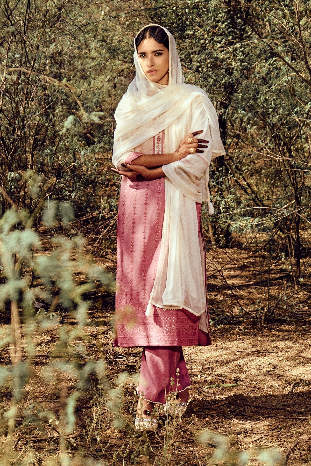 Cream Straight Kurta 3 Pcs Set - Image 2