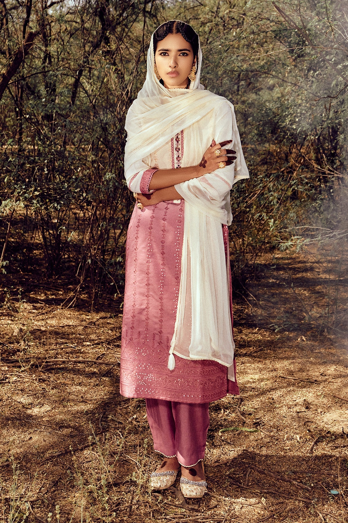 Cream Straight Kurta 3 Pcs Set - Image 3