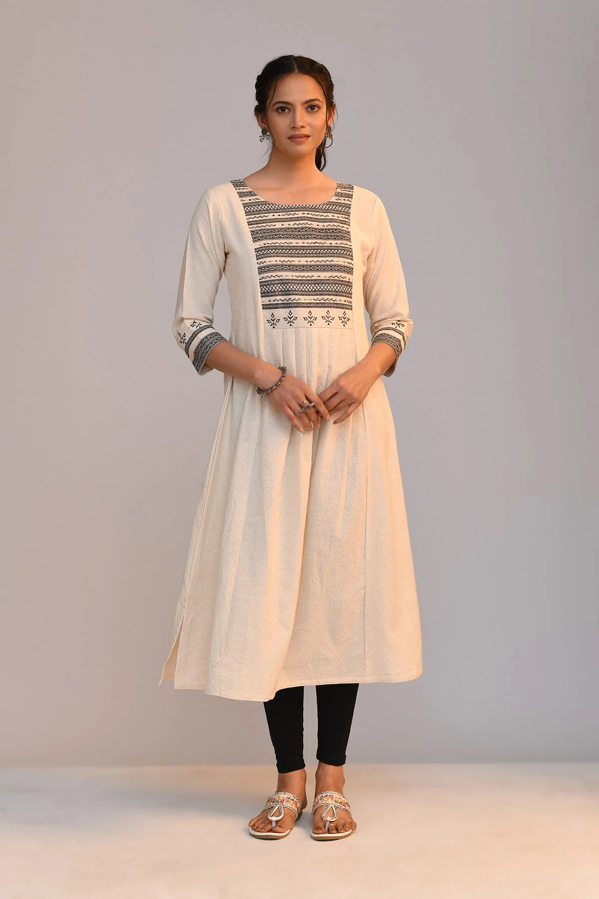 Cream Yoke Embroidered Kurta