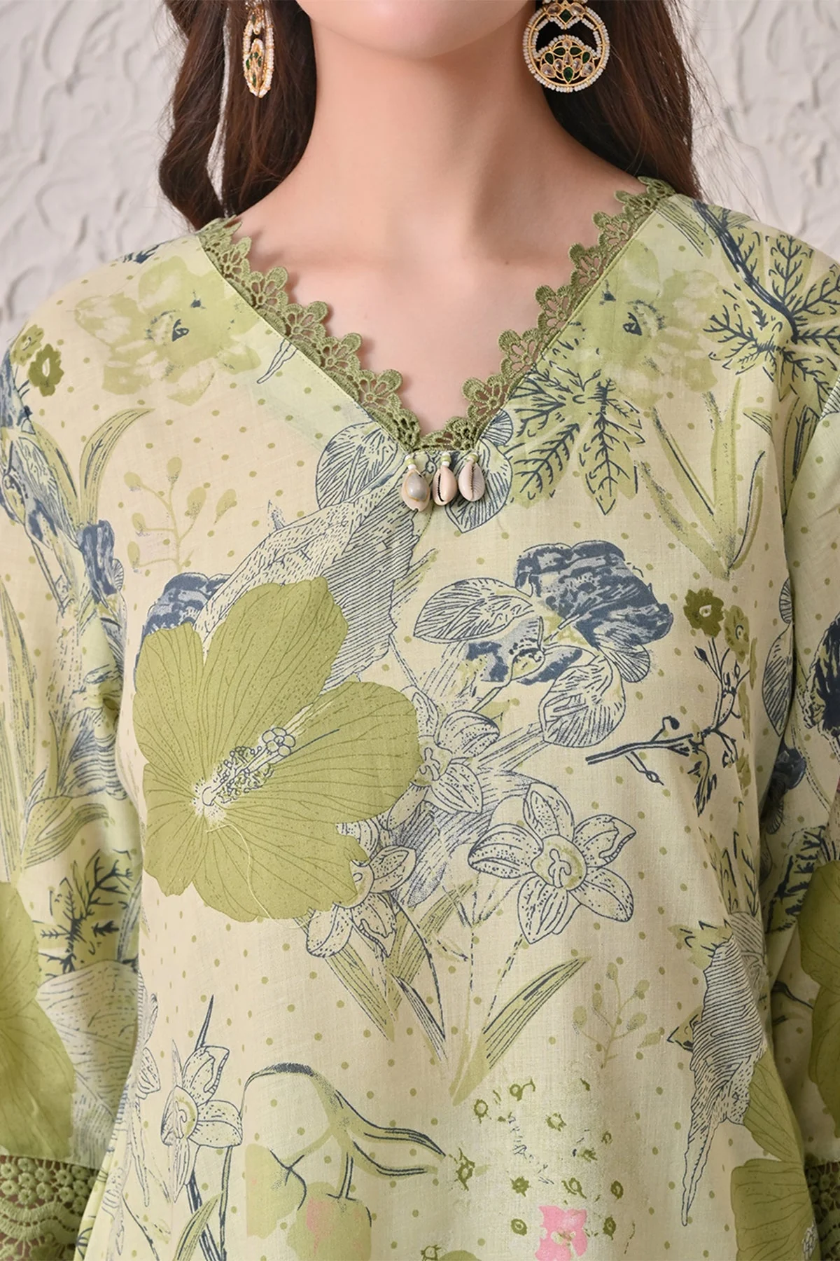 Green A-line Printed Kurta 3 Pcs Set - Image 4