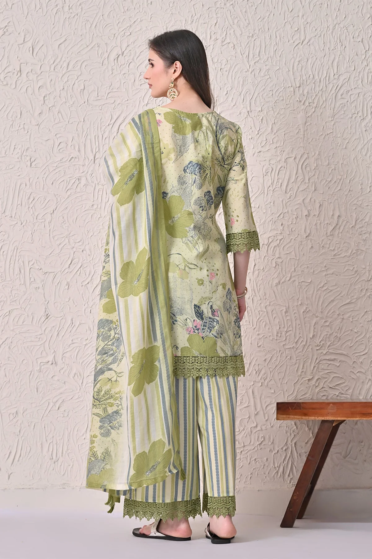 Green A-line Printed Kurta 3 Pcs Set - Image 5