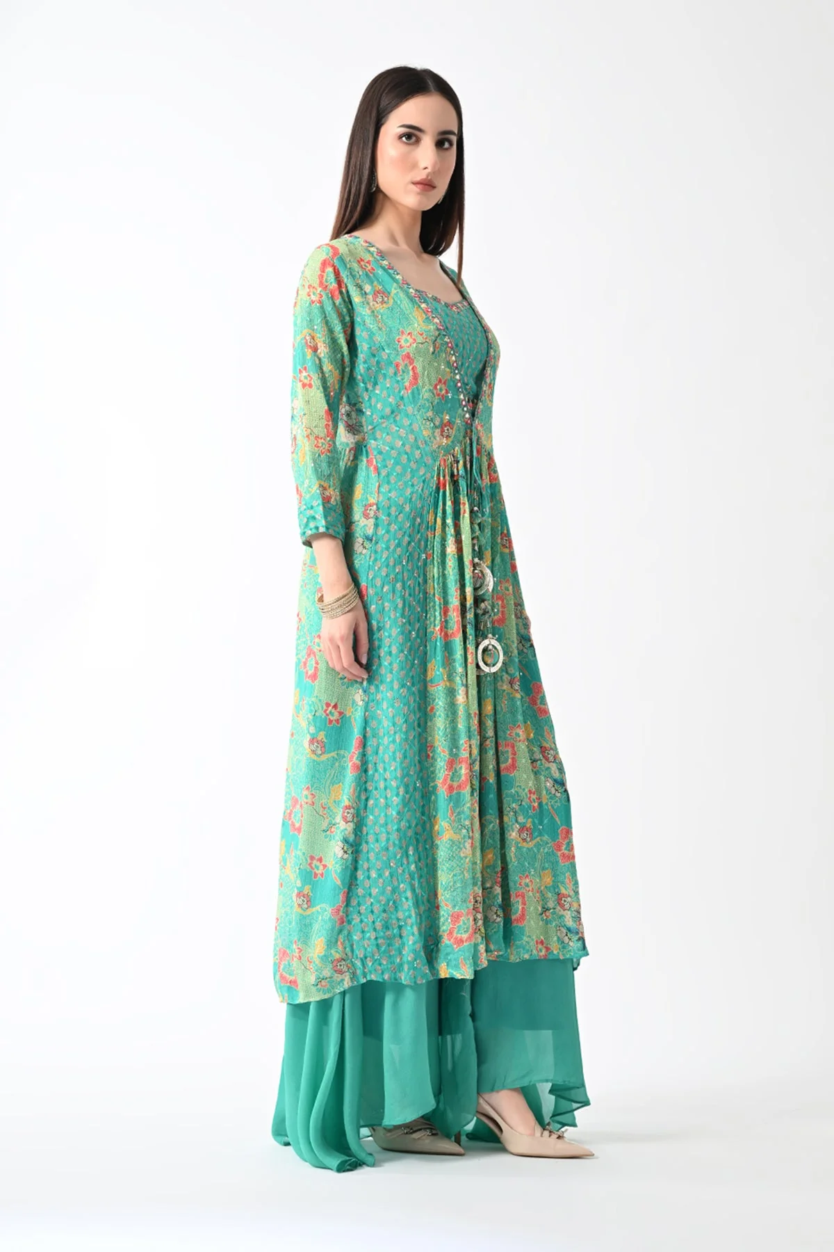 Green Dress with A Printed Shrug - Image 4