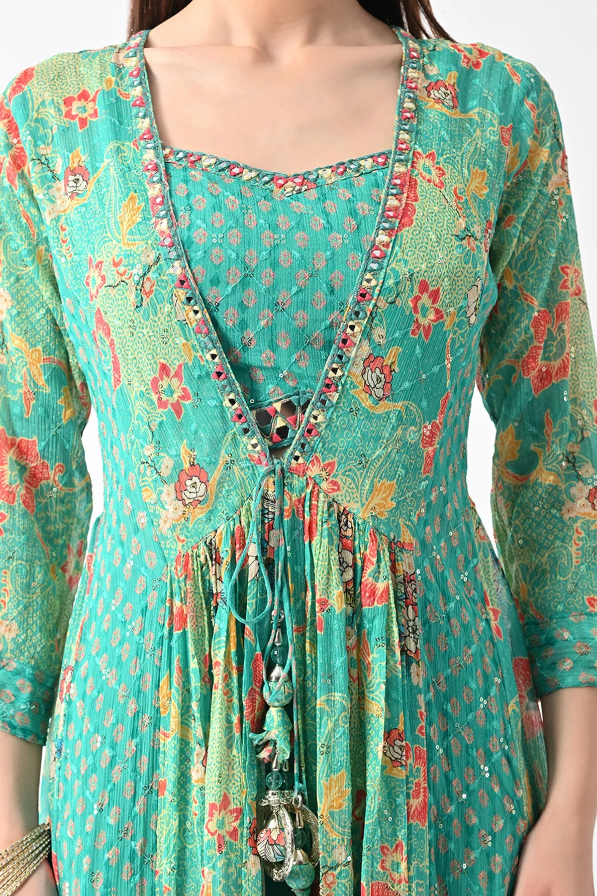 Green Dress with A Printed Shrug - Image 5