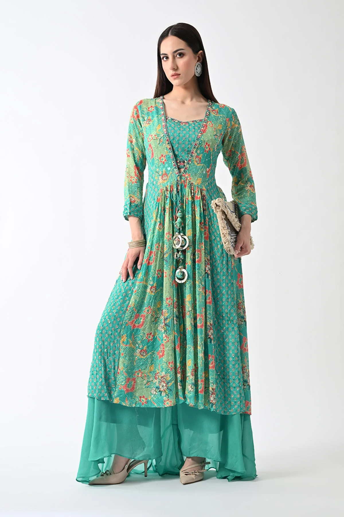 Green Dress with A Printed Shrug - Image 8
