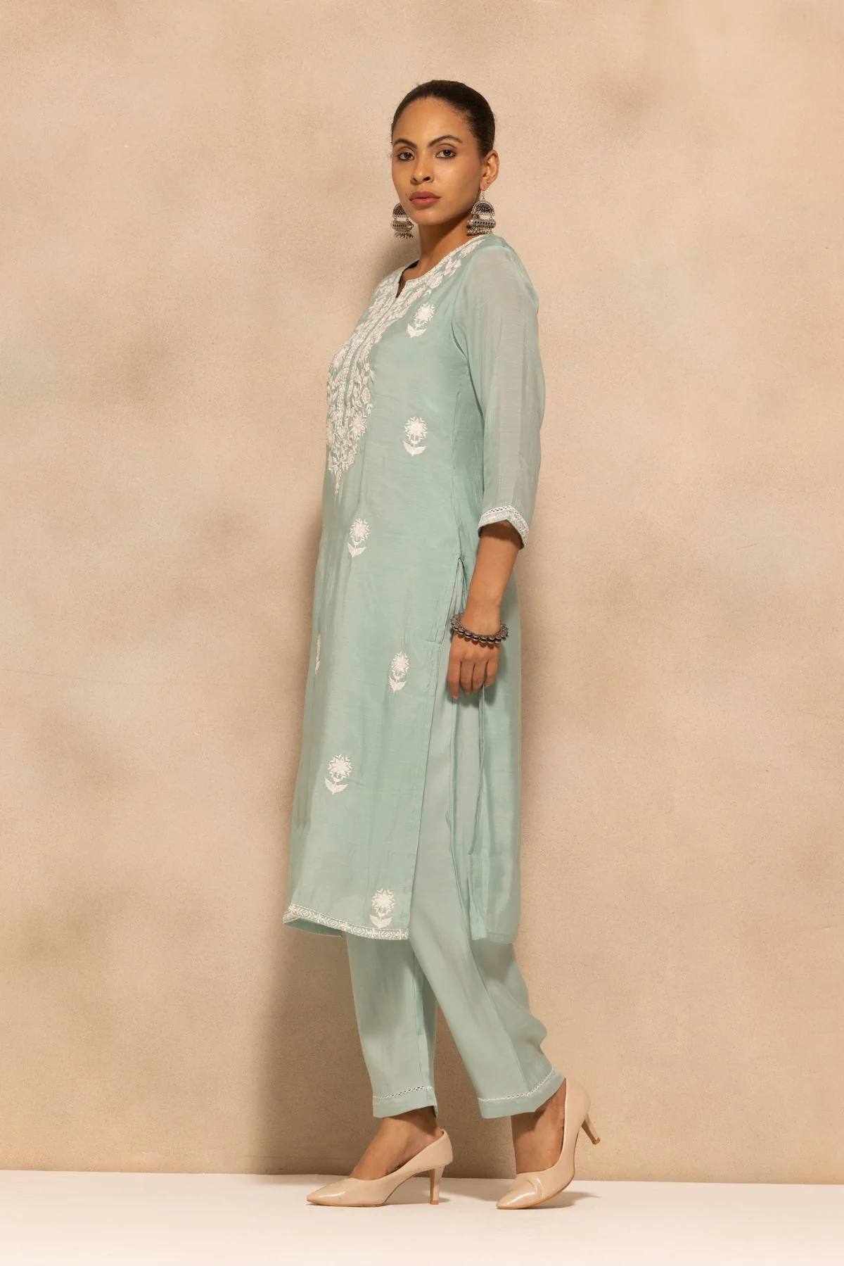 Green Embroidered Kurta 3 Pcs Set - Image 2