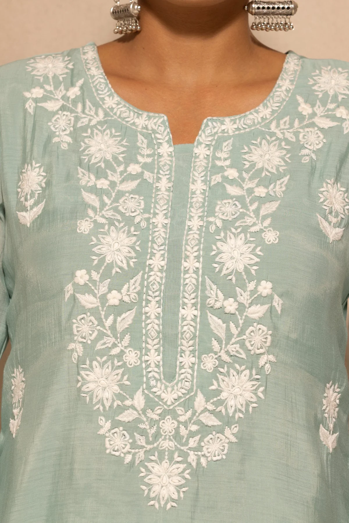 Green Embroidered Kurta 3 Pcs Set - Image 4