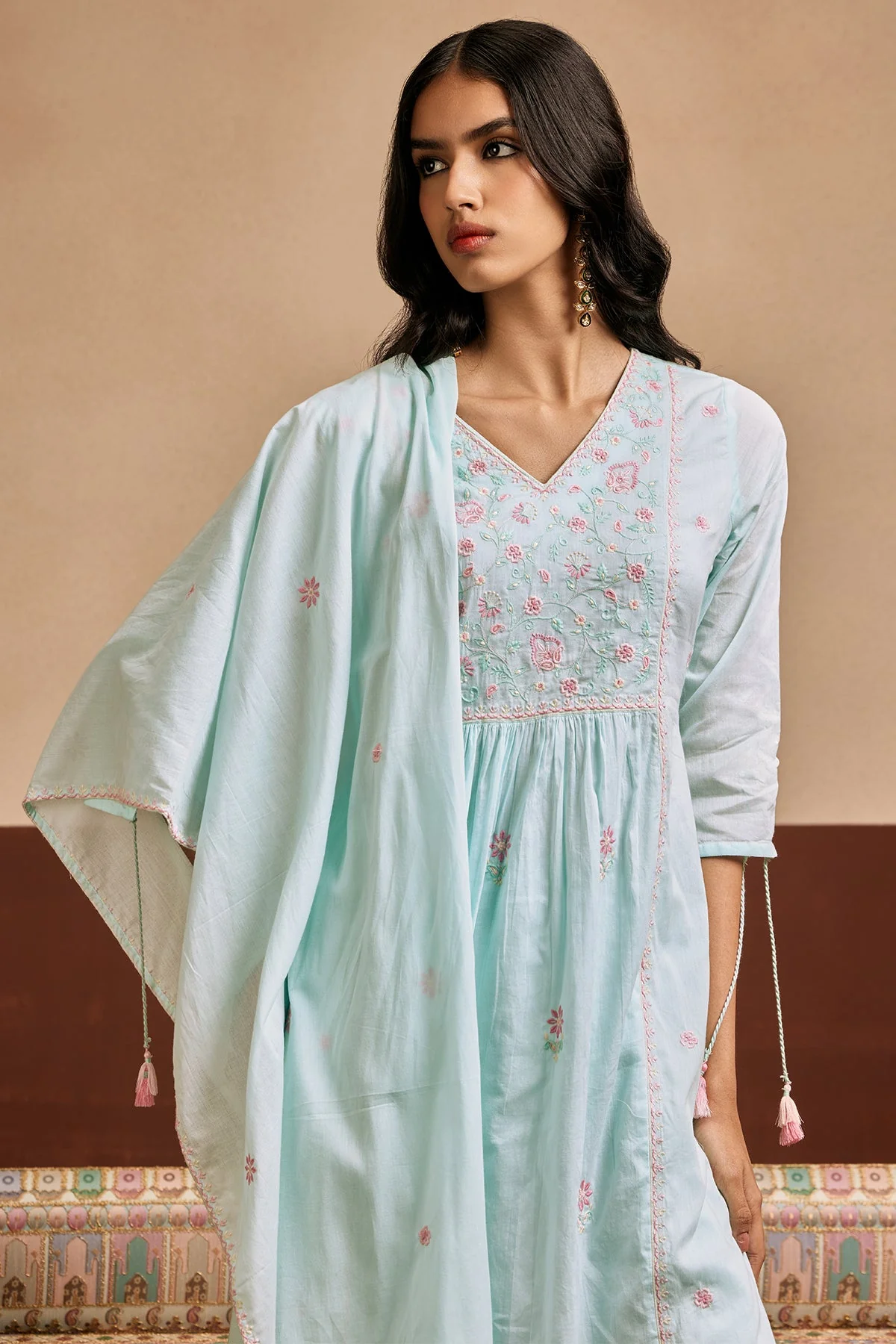 Green Embroidered Kurta 3 Pcs Set - Image 3