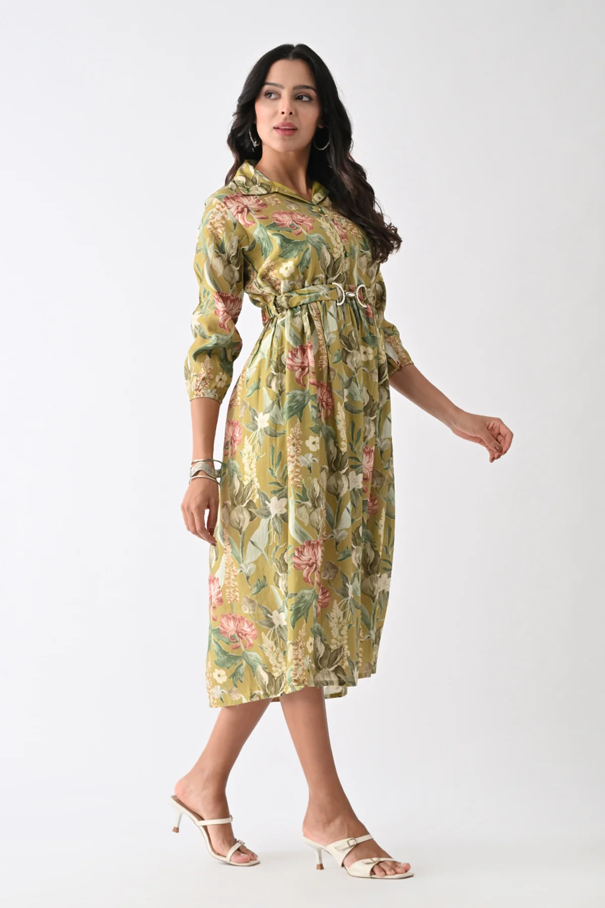 Green Floral Printed Dress - Image 3