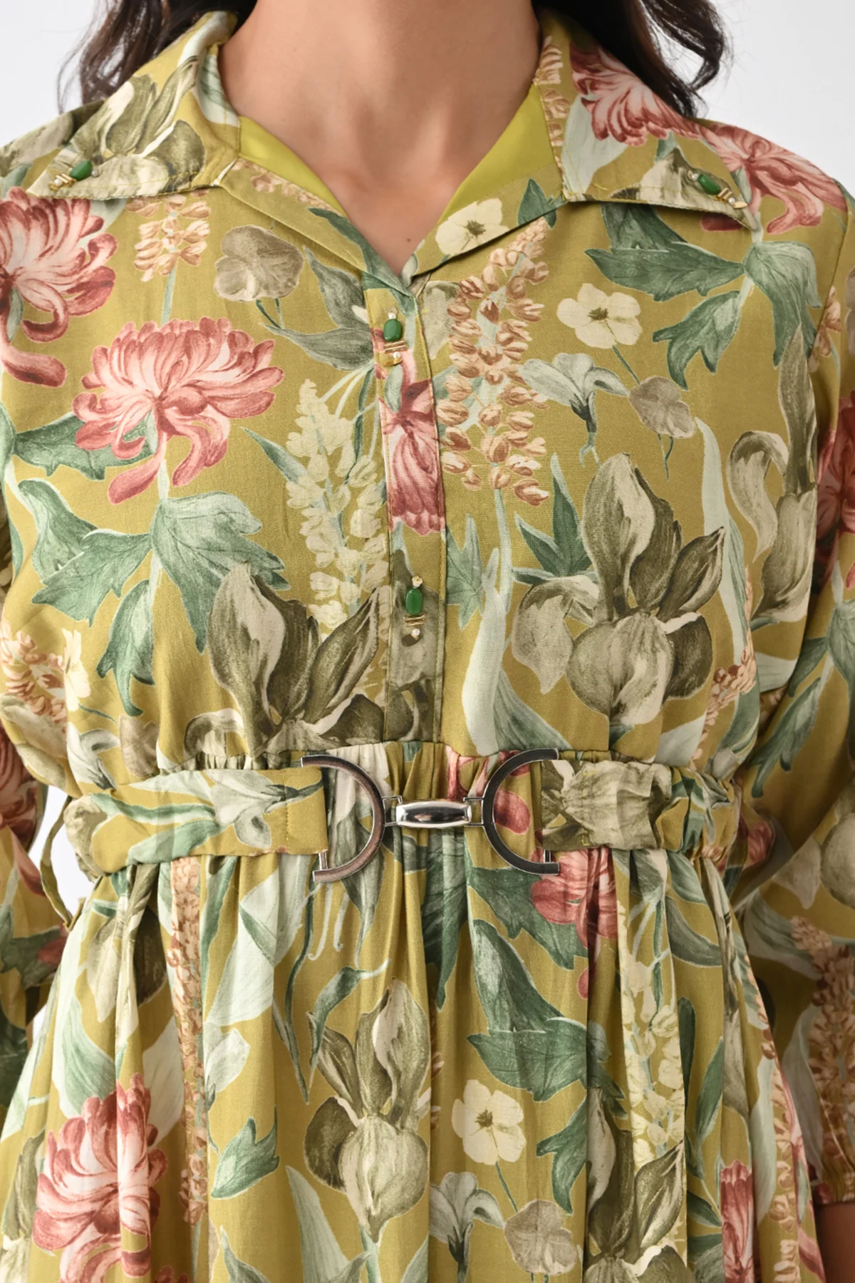 Green Floral Printed Dress - Image 4