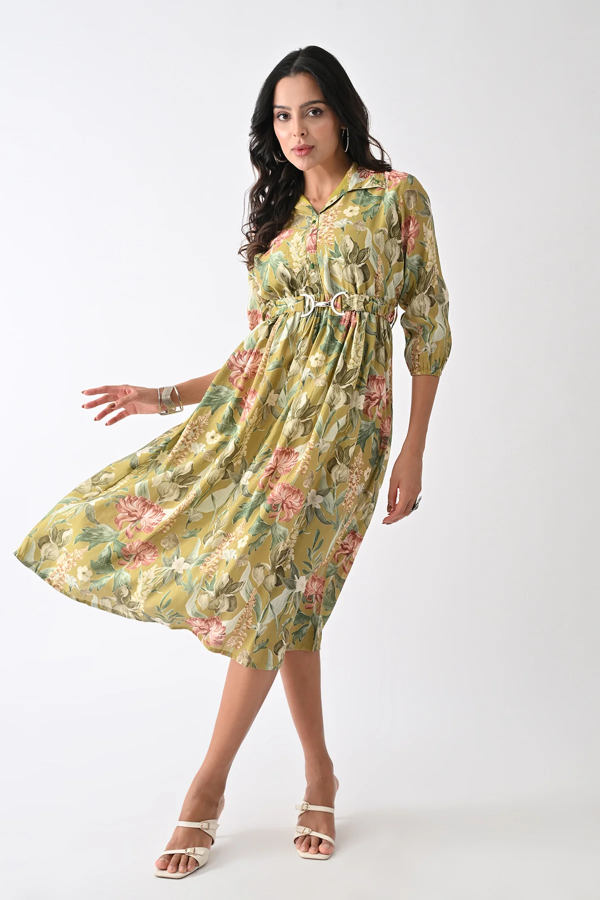 Green Floral Printed Dress - Image 6
